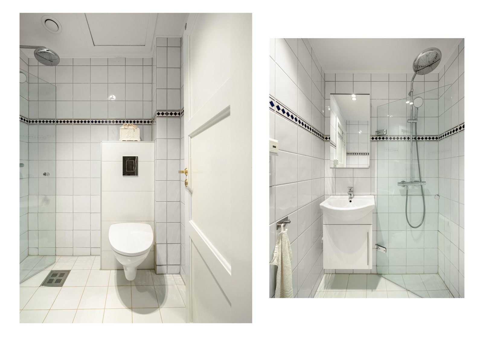 Fra vaskerommet finner vi badet, som ble delvis oppusset i 2016. Da ble det lagt nye varmekabler, nye gulvfliser og nytt toalett. Varmtvannsberederen var ny i 2018. Galleribilde