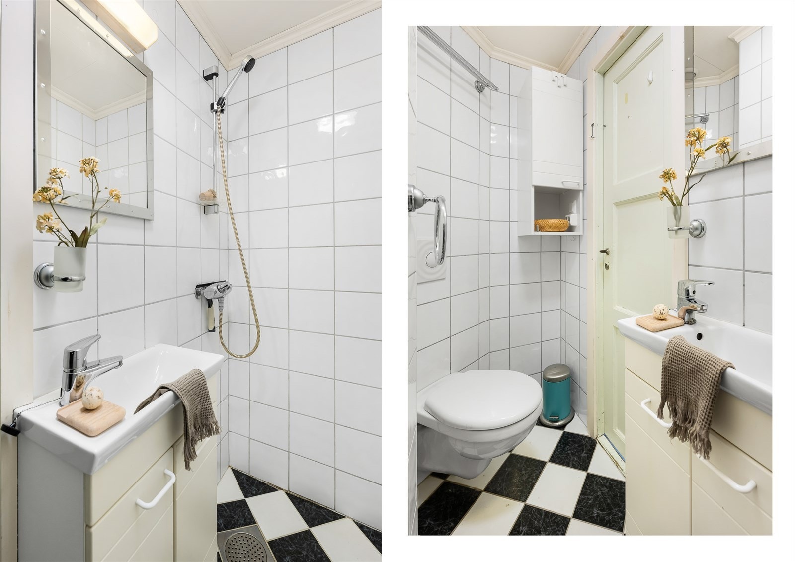 Lite bad i 1. etasje med dusj og vegghengt wc. Galleribilde