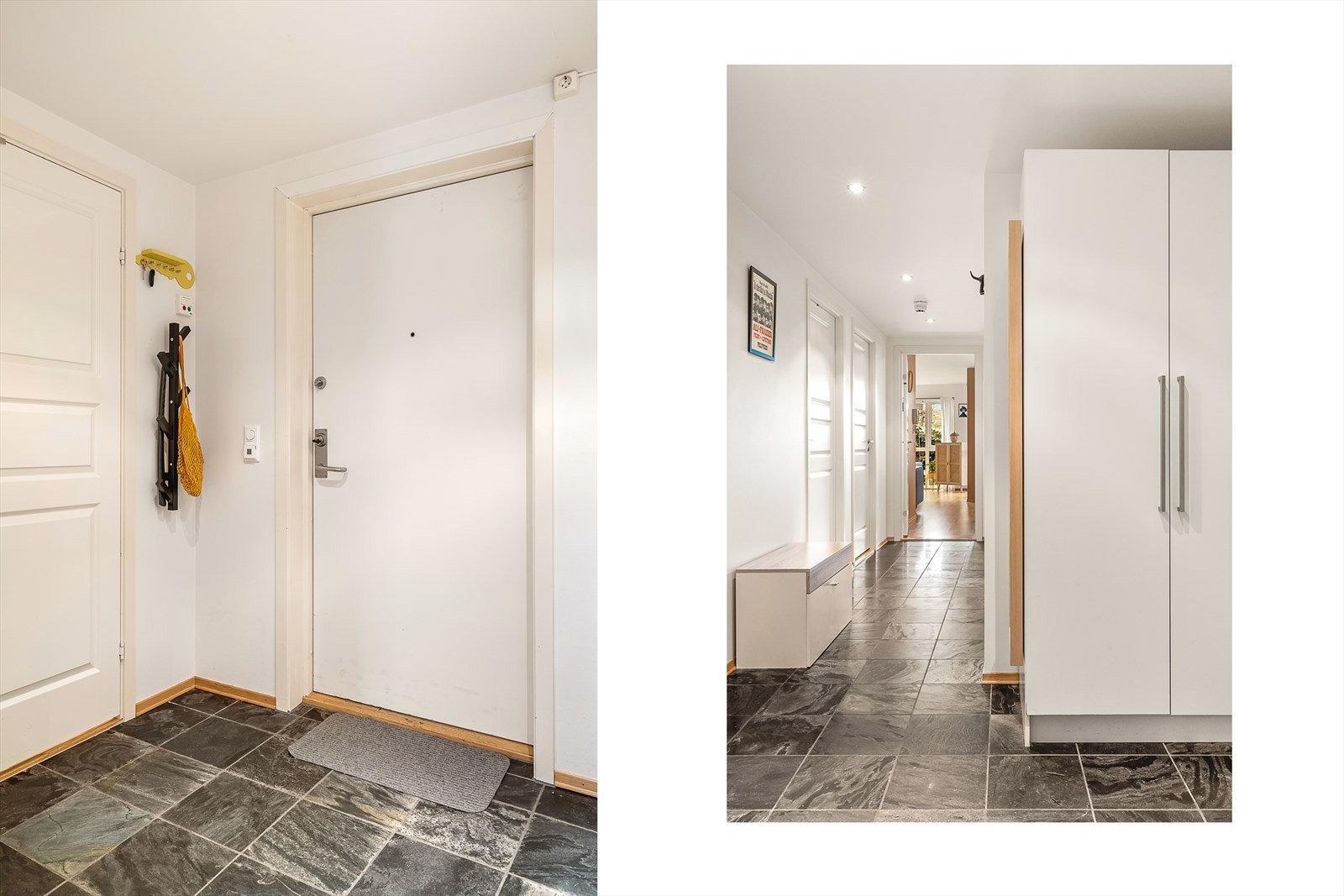 Stor hall med garderobe og plass til gode sittemøbler for av-og-på med sko. Galleribilde
