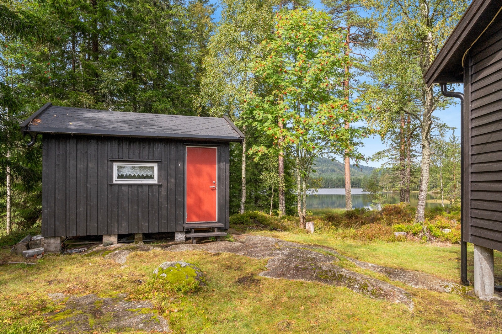 Uthus med god plass til oppbevaring - fks til ved og redskaper Galleribilde