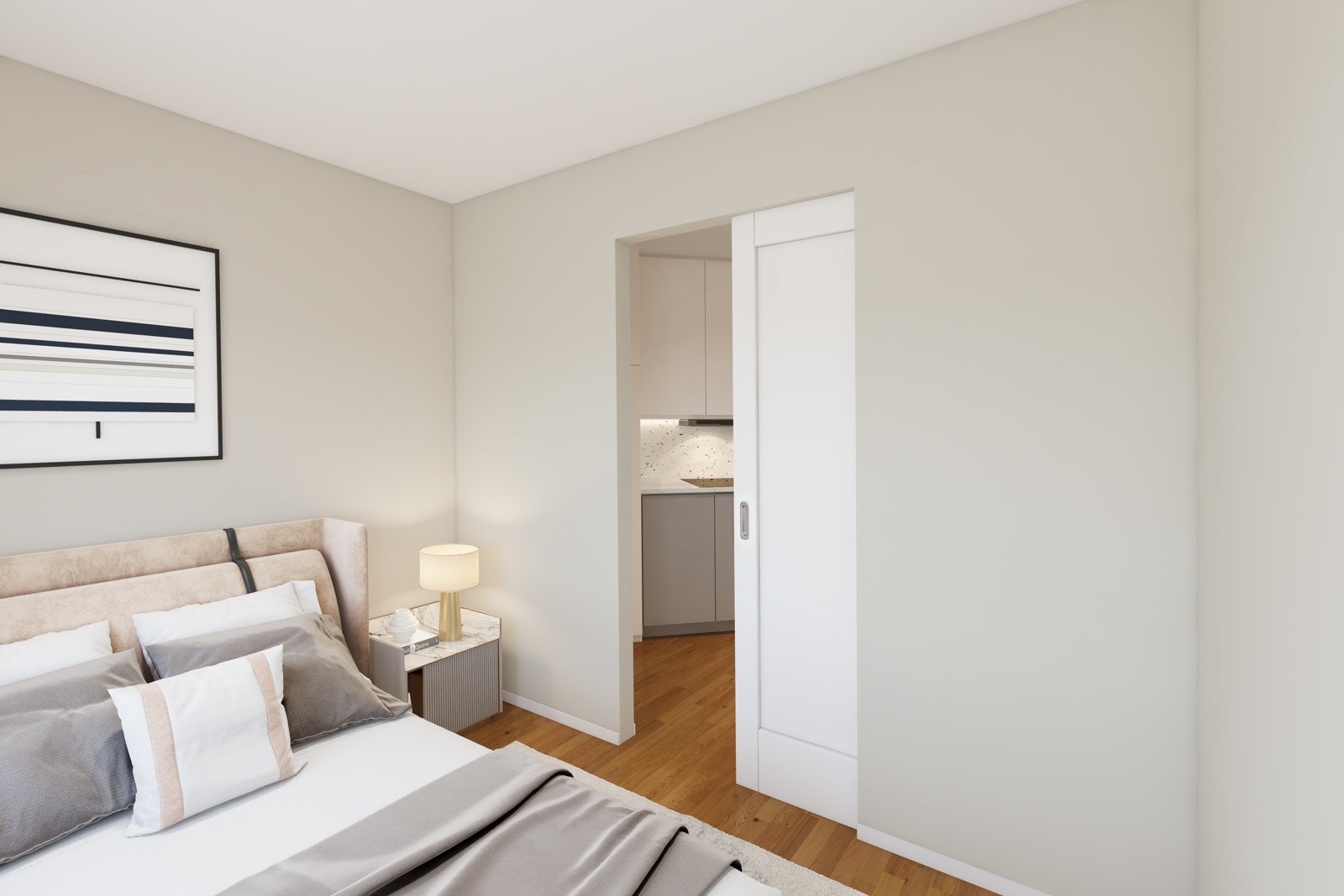 ILLUSTRASJONSBILDE - Boligen kan enkelt suppleres med et soverom der spisestuen finner rom per d.d. NB! Bildet er kun en illustrasjon som viser mulighetene for et ekstra soverom. Galleribilde