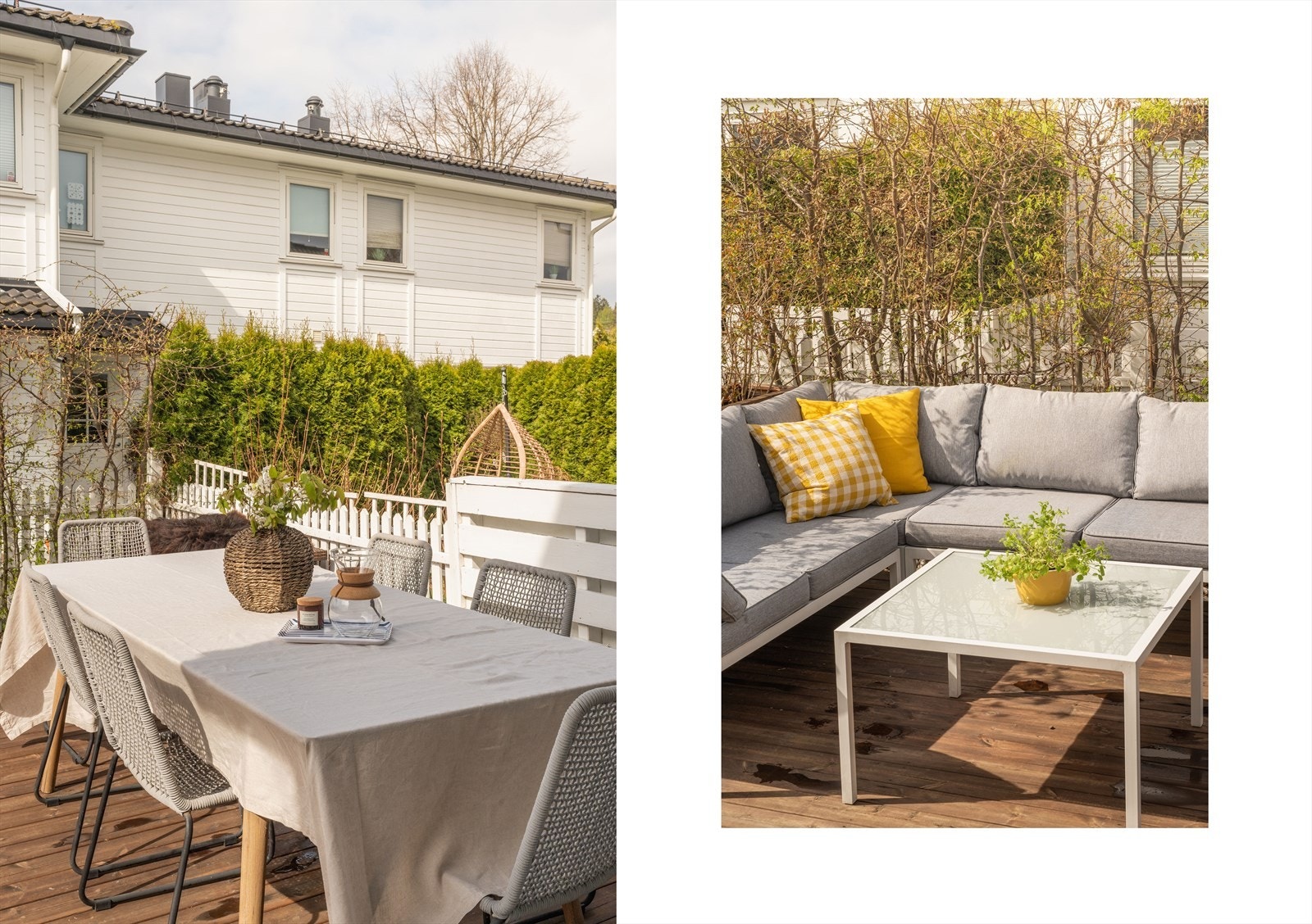 Hagen er opparbeidet med et variert utvalg av stauder og busker, som blomstrer gjennom sommeren. Flere av vekstene er i også spiselige, deriblant to blåbærbusker, vinranke med søte druer på høsten og jordbær i bedene Galleribilde