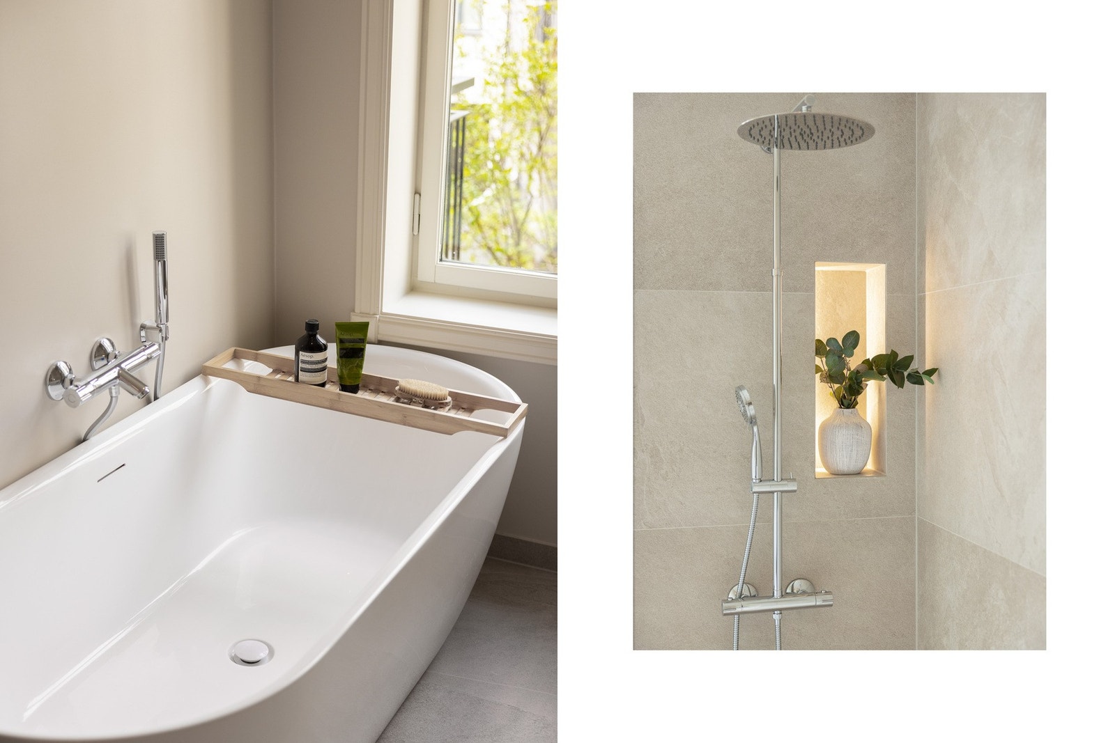 Spesialtilpasset plissegardin på vindu. Det er opplegg for vaskemaskin på baderom. Galleribilde