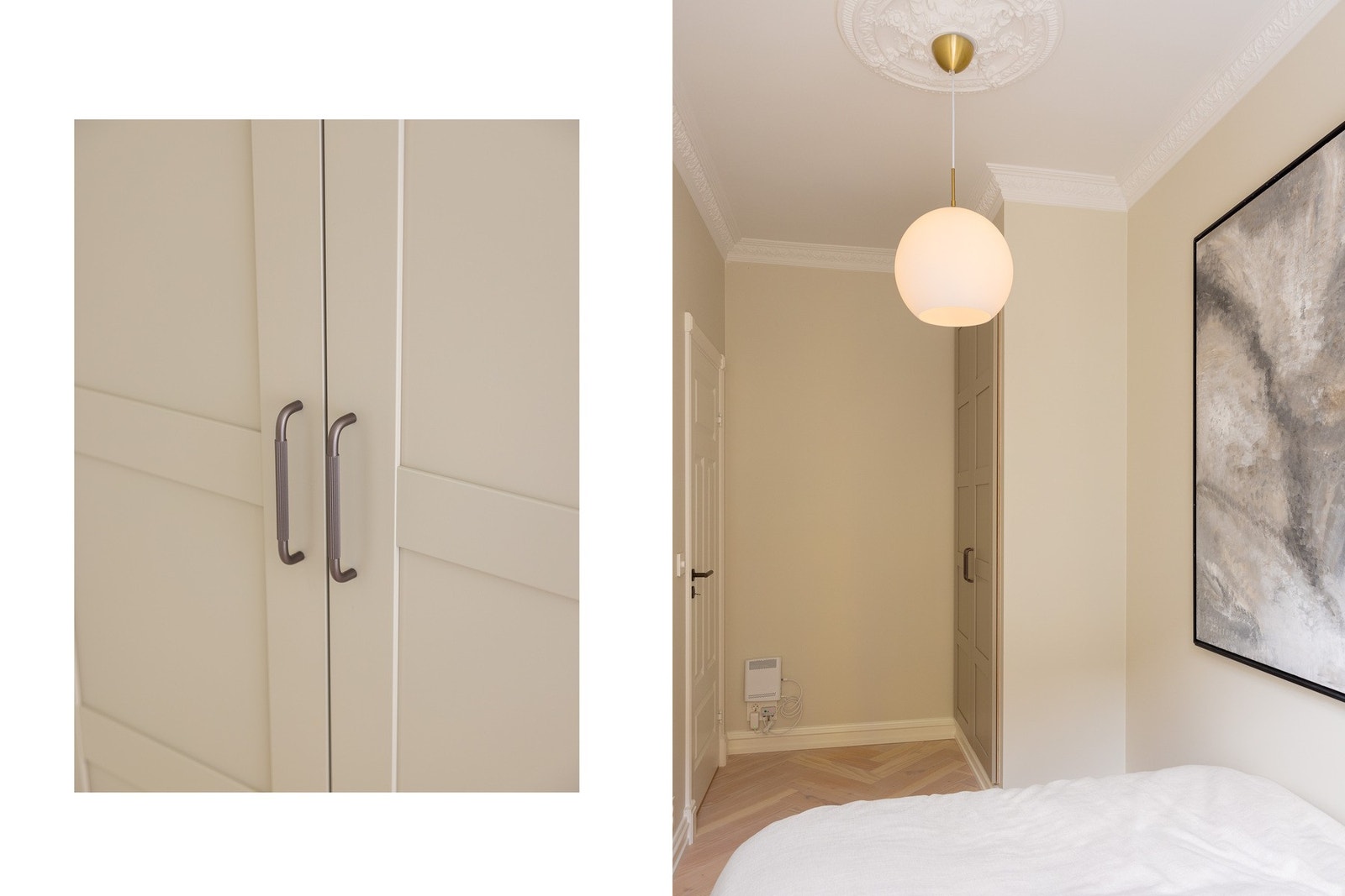 Eksklusiv, innebygget garderobe på soverom 2. Det er lagt skjult elektrisk anlegg til rosett for takbelysning. Galleribilde