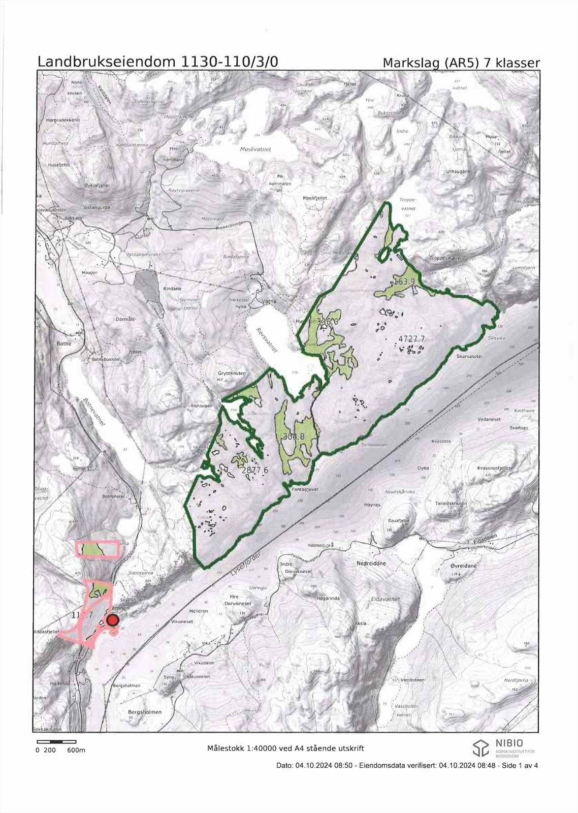 Kart som viser denne eiendommen og arealet som den er medeier i Galleribilde