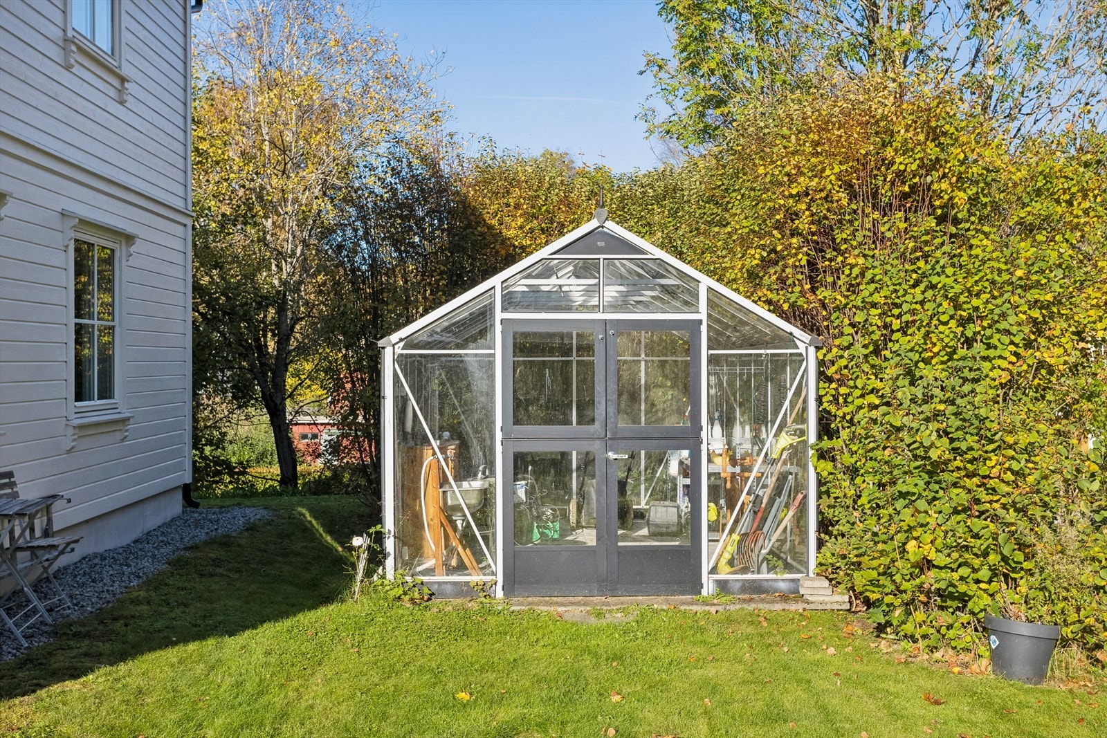 Det er drivhus i hagen. Galleribilde