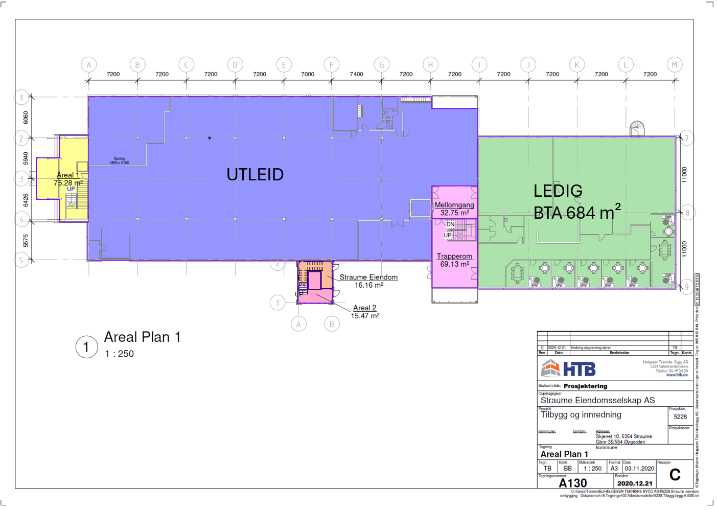 Plantegning 1.etg. Ledig areal BTA 684 m².