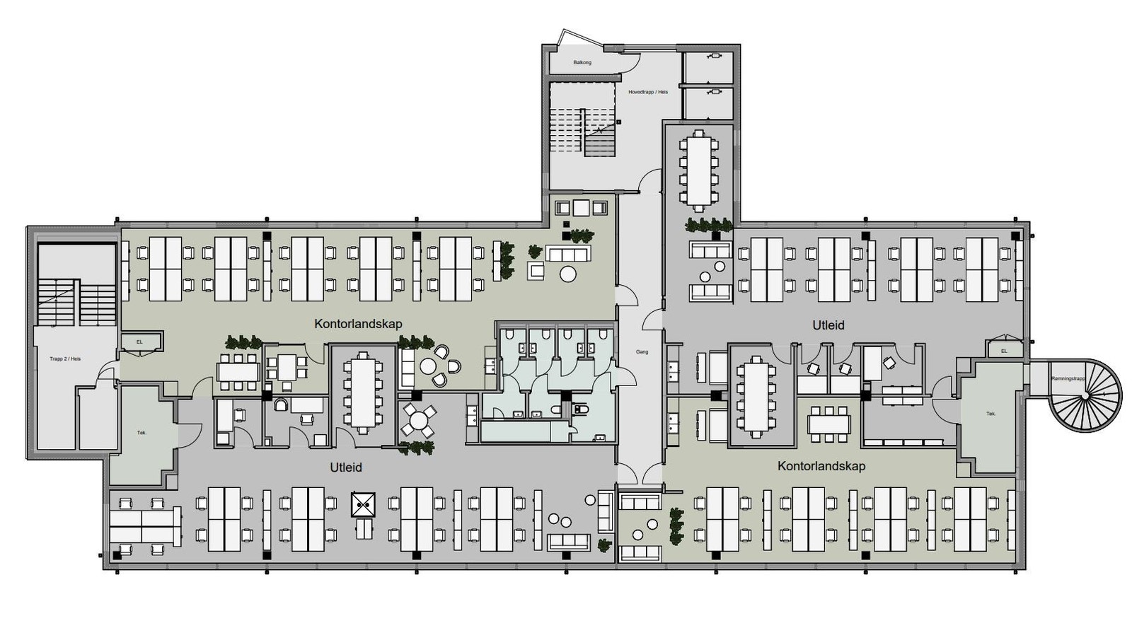 Arealskisse 5 etg. Her er det ledige arealer på 185 og 262 kvm ledig. Galleribilde
