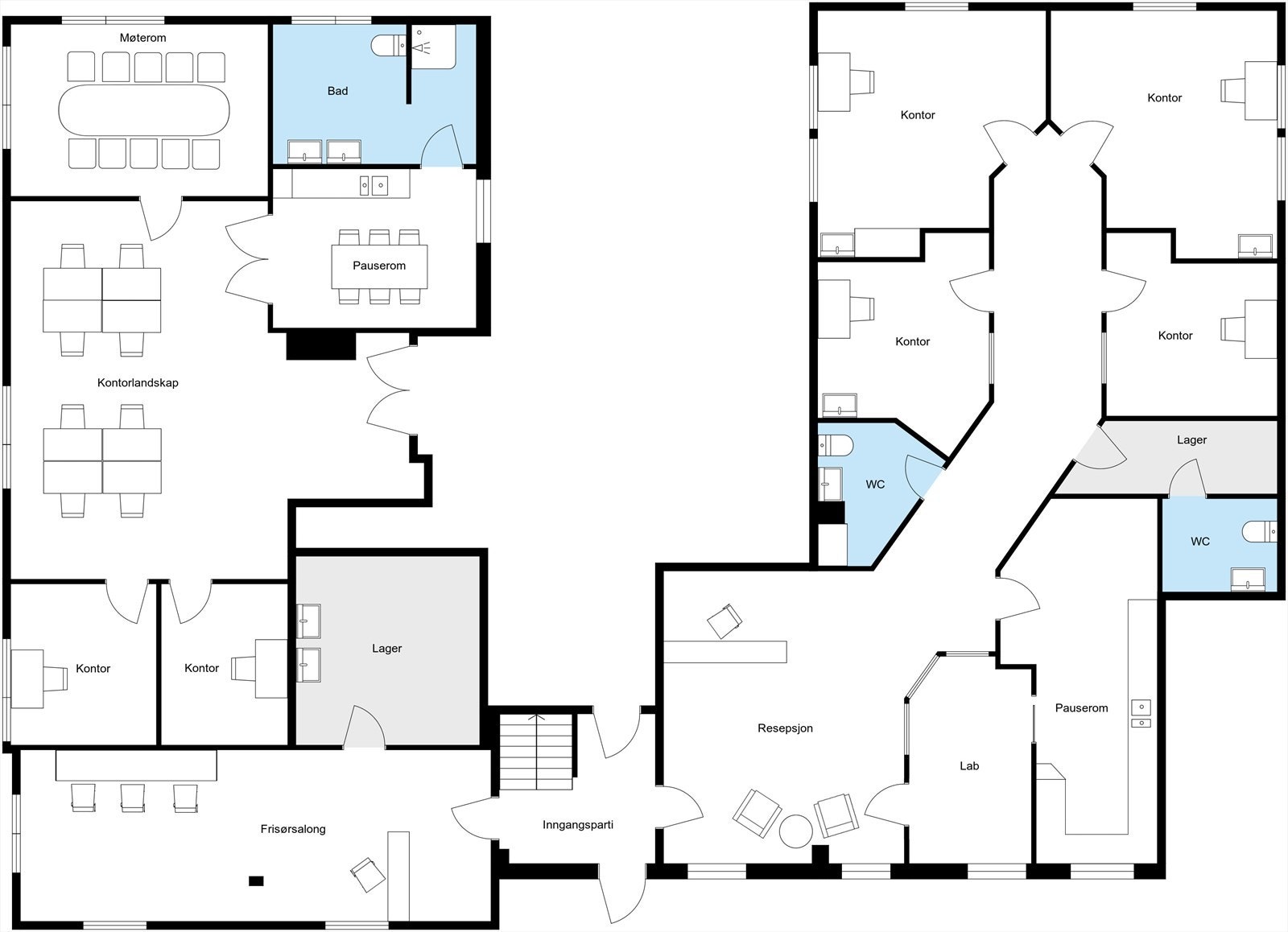 Plantegning som viser mulig løsning for areal på 157, 41 og 99,5 kvm Galleribilde