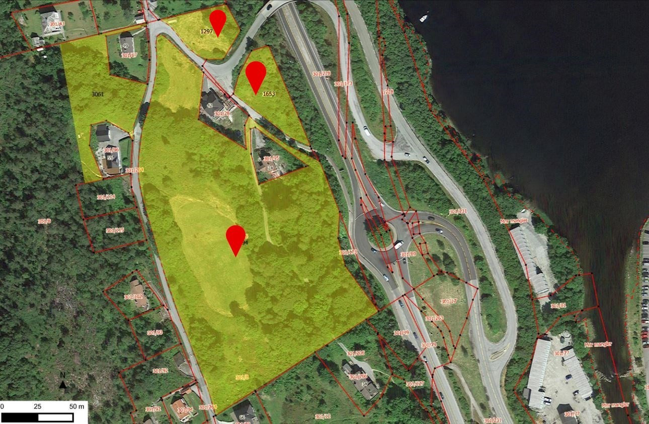 Oversikt parseller med sentrumsformål KPA 2018. Det er mulig å kjøpe hele bruket. Konferer megler for mer info
