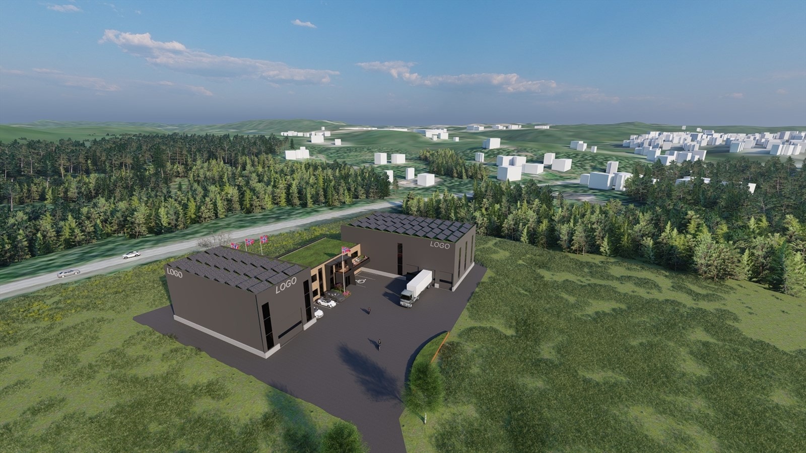 Bygget vil bli meget godt eksponert mot hovedveien. Galleribilde