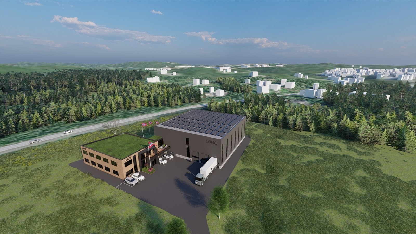 Sørmegleren næring har gleden av å presentere for leie et nytt næringsbygg på en av de mest eksponerte tomtene mot fylkesvei 42 fra Arendal til Froland og nordover, Galleribilde