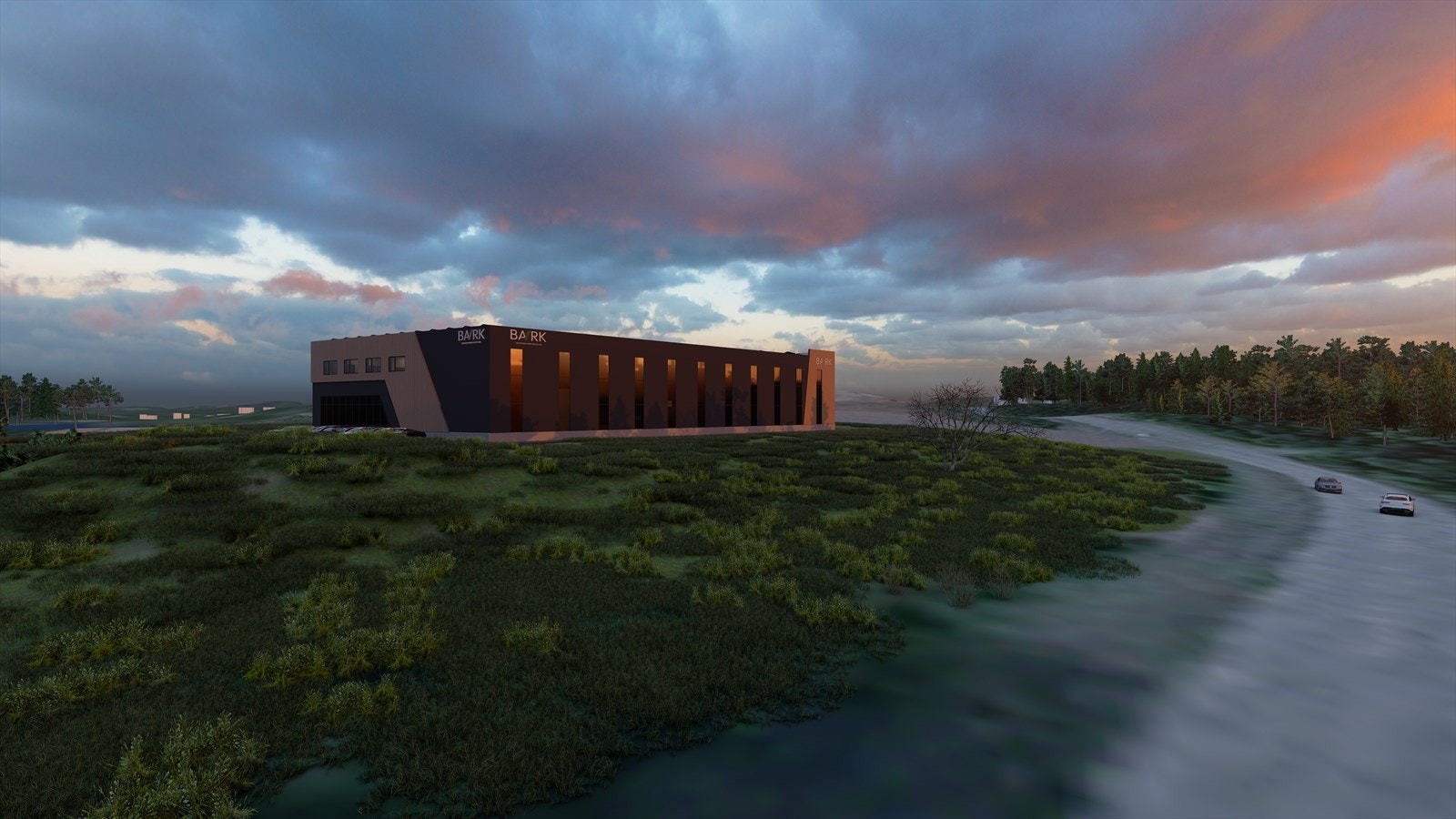 Forslag næringsbygg, Perspektiv fra Fylkesvei 42. Galleribilde