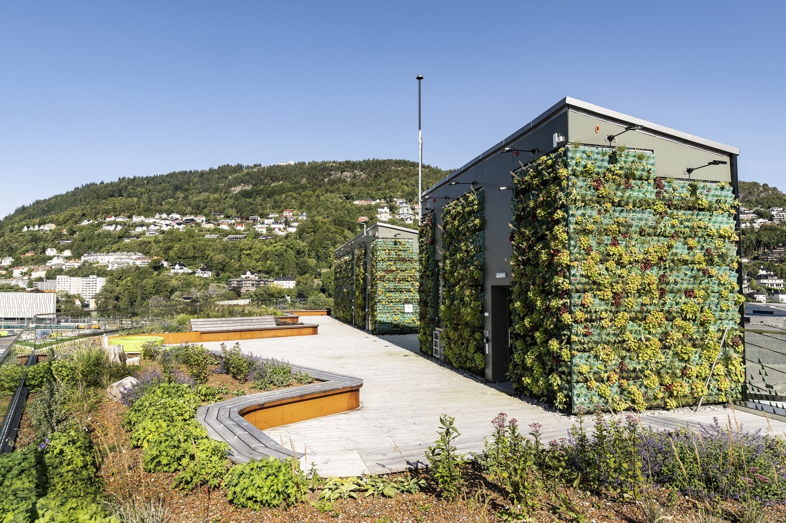 Felles takterrasse med 360 graders utsikt over byen.