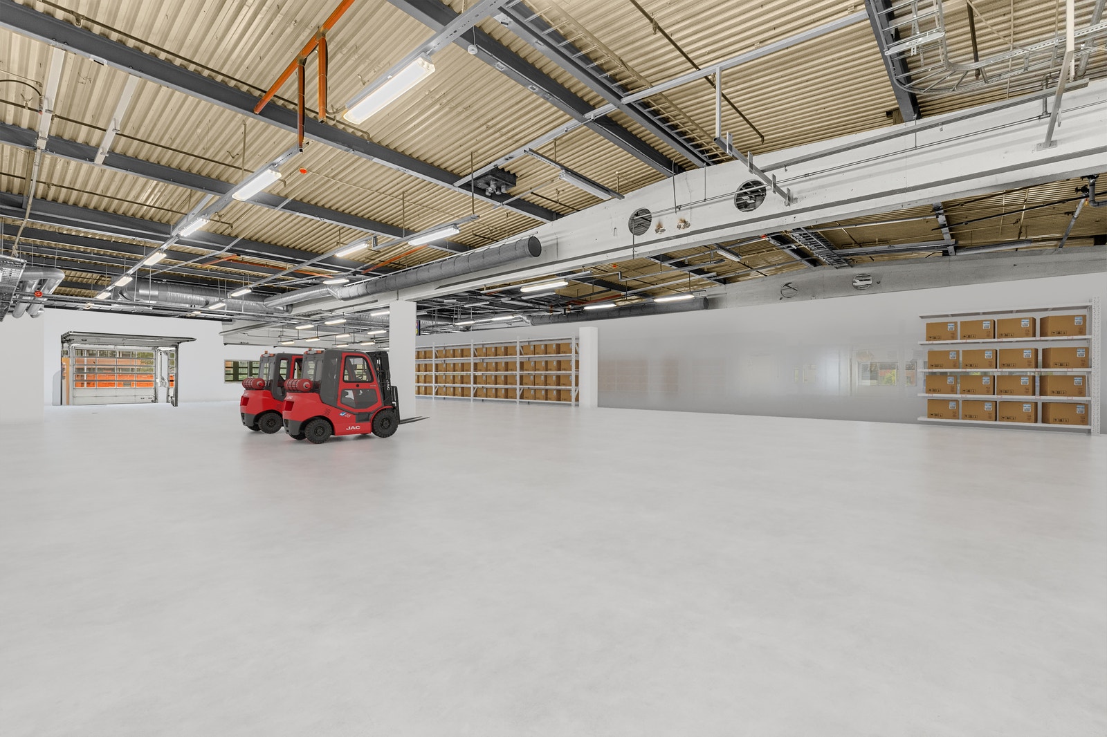 Illustrasjon som viser lagerarealet seksjonert til to enheter. Galleribilde