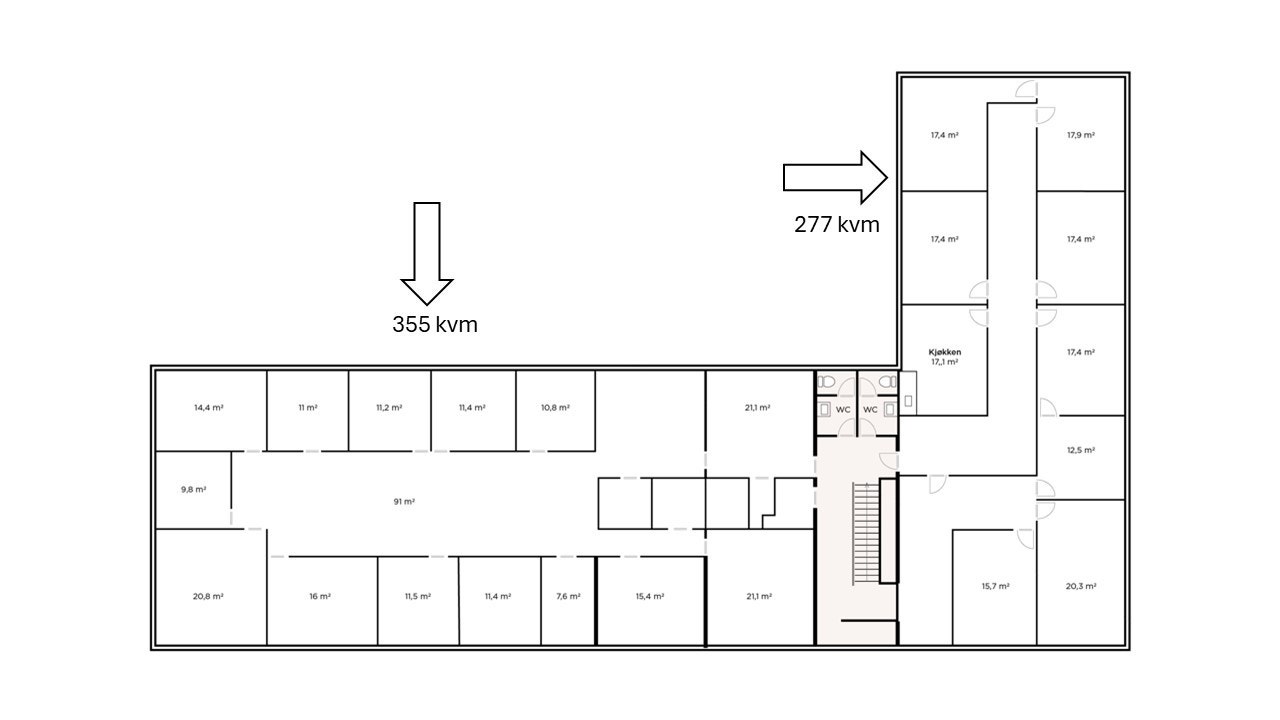Begge lokalene er i dag innredet med cellekontorer. Lokalene kan naturligvis tilpasses ditt behov Galleribilde