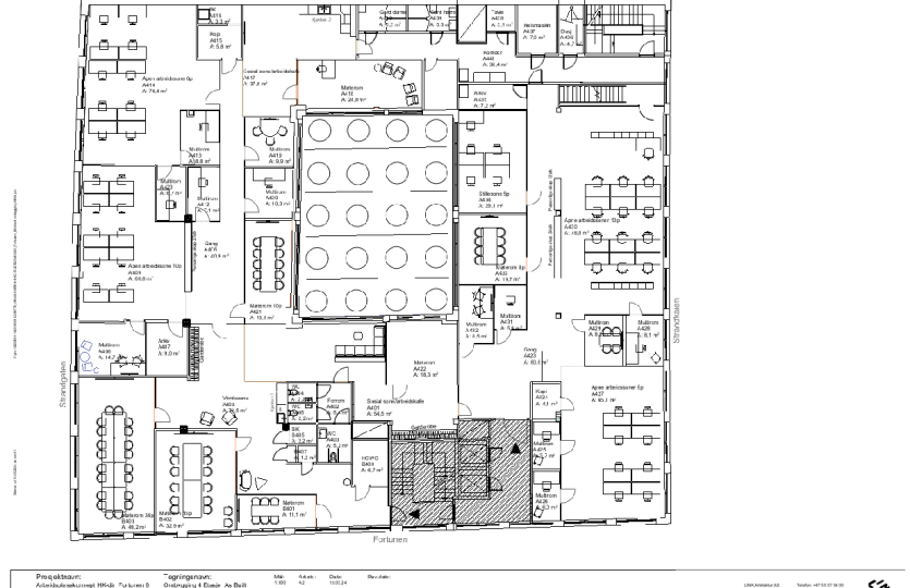 Plantegning 4. etg. BTA ca. 1200 m². Inndelingen vist på tegning kan avvike noe.