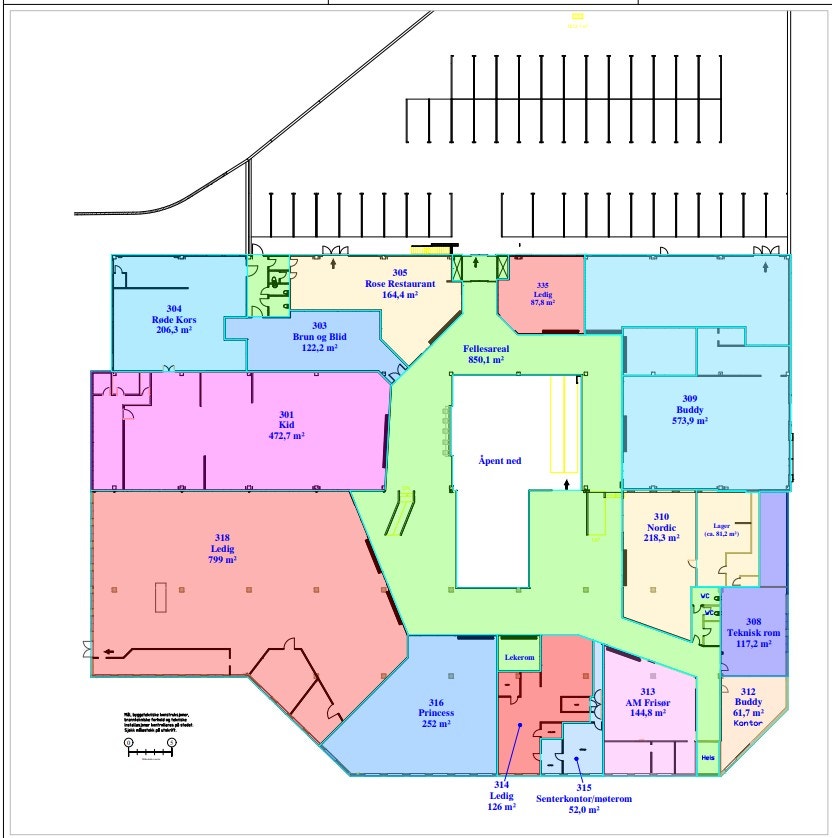 Planløsning 3 etg. - Ledig lokalet er 314, 318 og 335 (fleksible mtp areal) Galleribilde