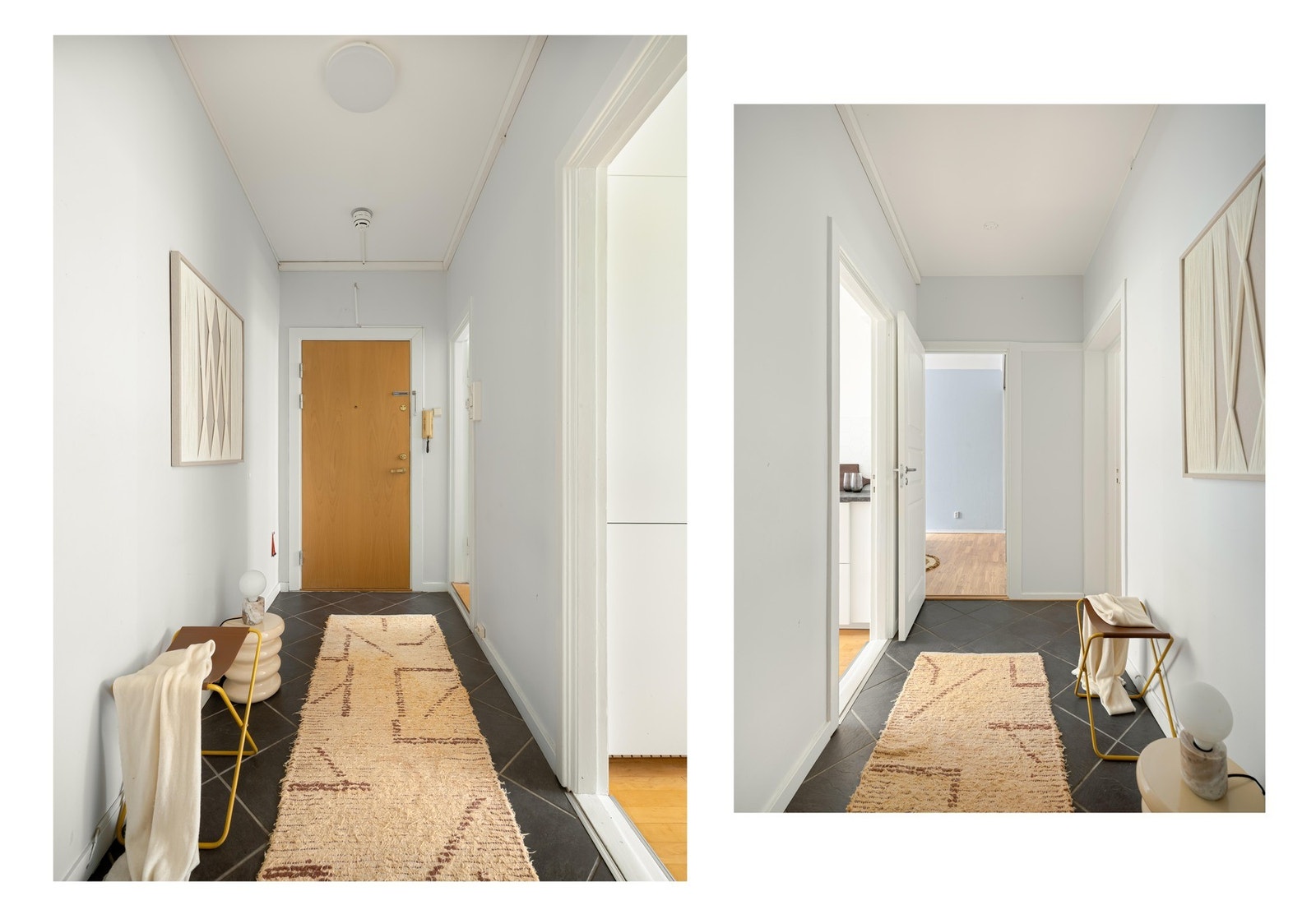 Gangen gir et godt førsteinntrykk. Her er det god plass til å henge opp jakker og plassere sko. Galleribilde