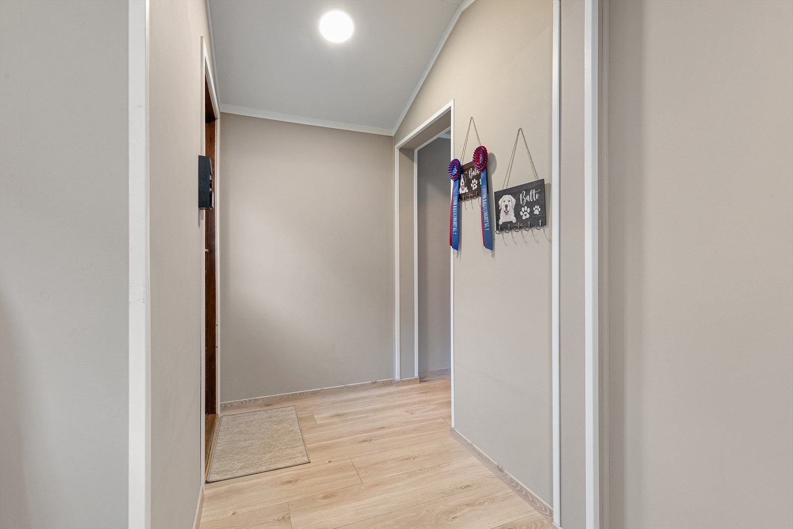 Velkomen inn - gangen er tidligare utbygd og rommar god plass til oppbevaring. Galleribilde