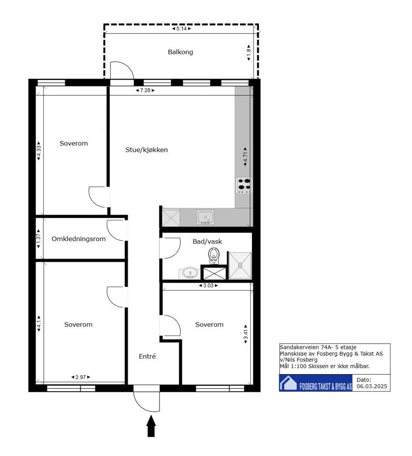 Alternativ planløsning med 3 soverom. Galleribilde