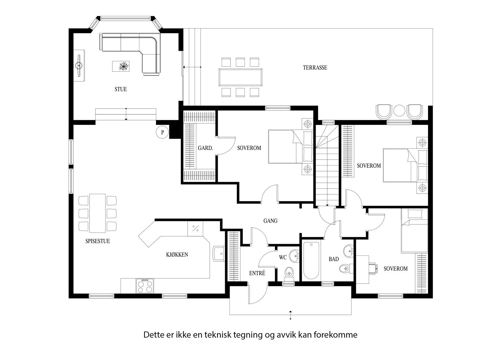Planløsning 1 etg Galleribilde