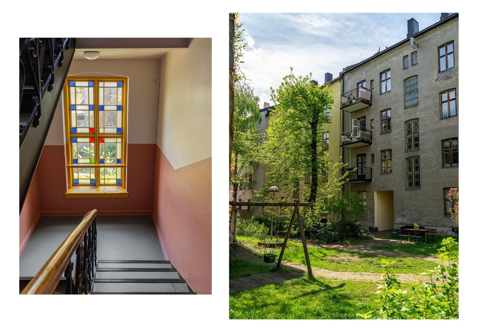 Bygget har et tydelig preg fra 1800-tallet med store vinduer i oppgangene. Galleribilde