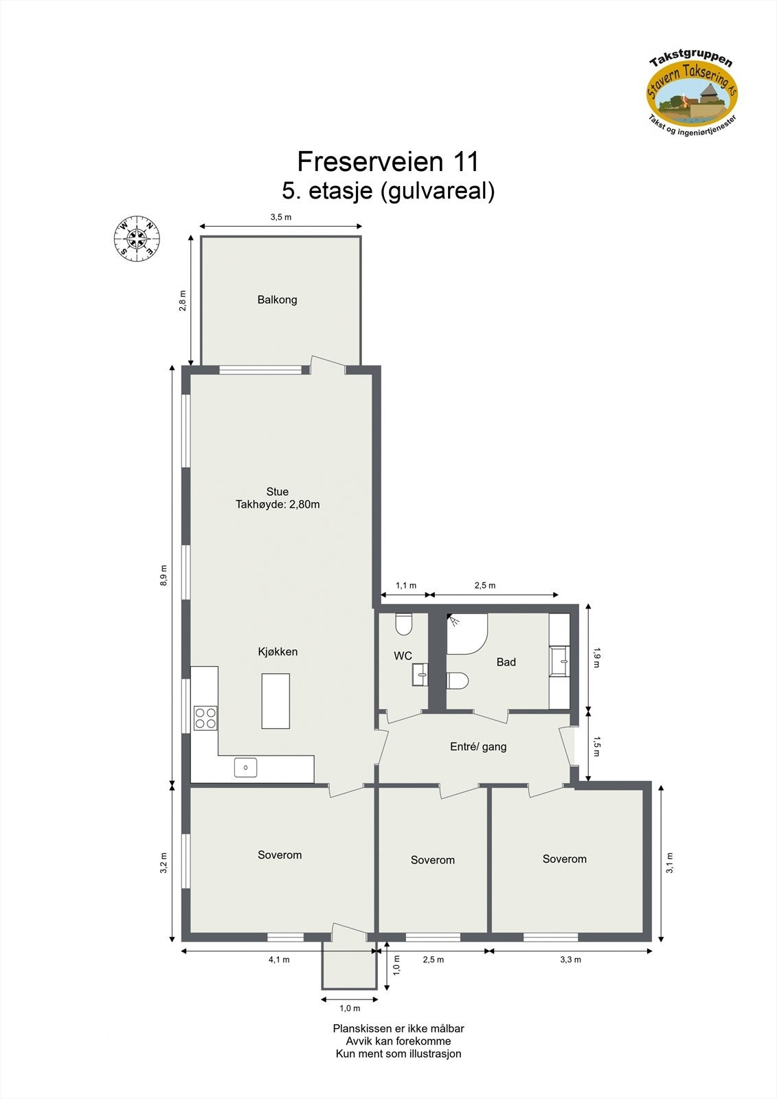 Leiligheten ligger i 5. etasje og er på 84 kvm Galleribilde