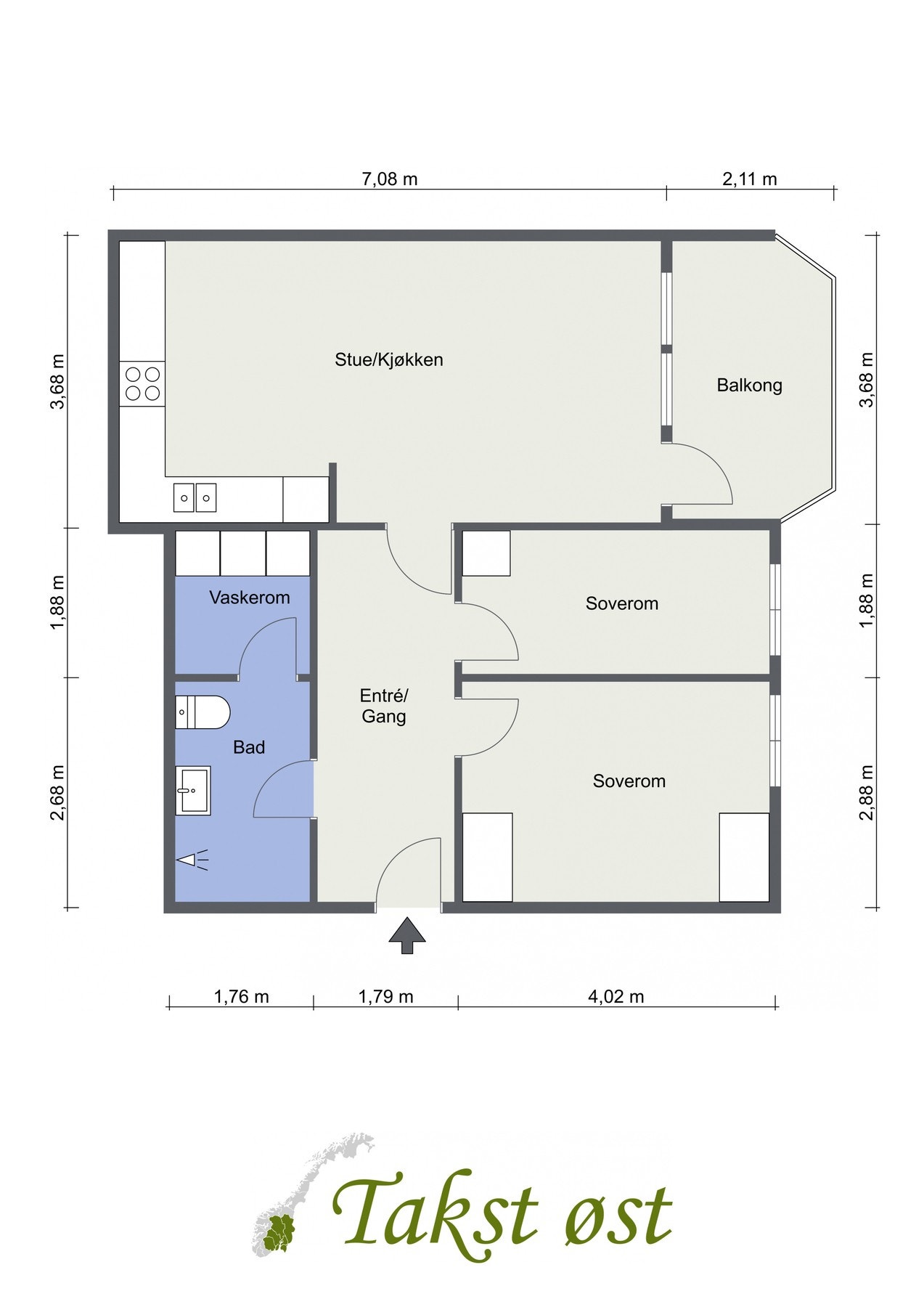 Plantegning. Legg merke til den gode planløsningen og størrelsen på alle rom! Galleribilde