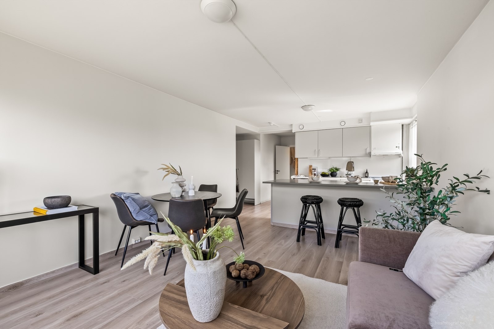 Åpen løsning mellom stuen og kjøkkenet. Galleribilde