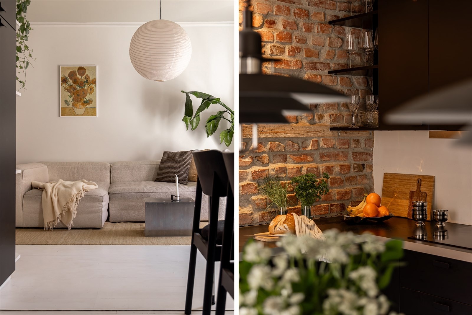 Leiligheten har elementer av det moderne og stilrene som kombineres utmerket med den originale teglsteinens rustikke uttrykk! Galleribilde