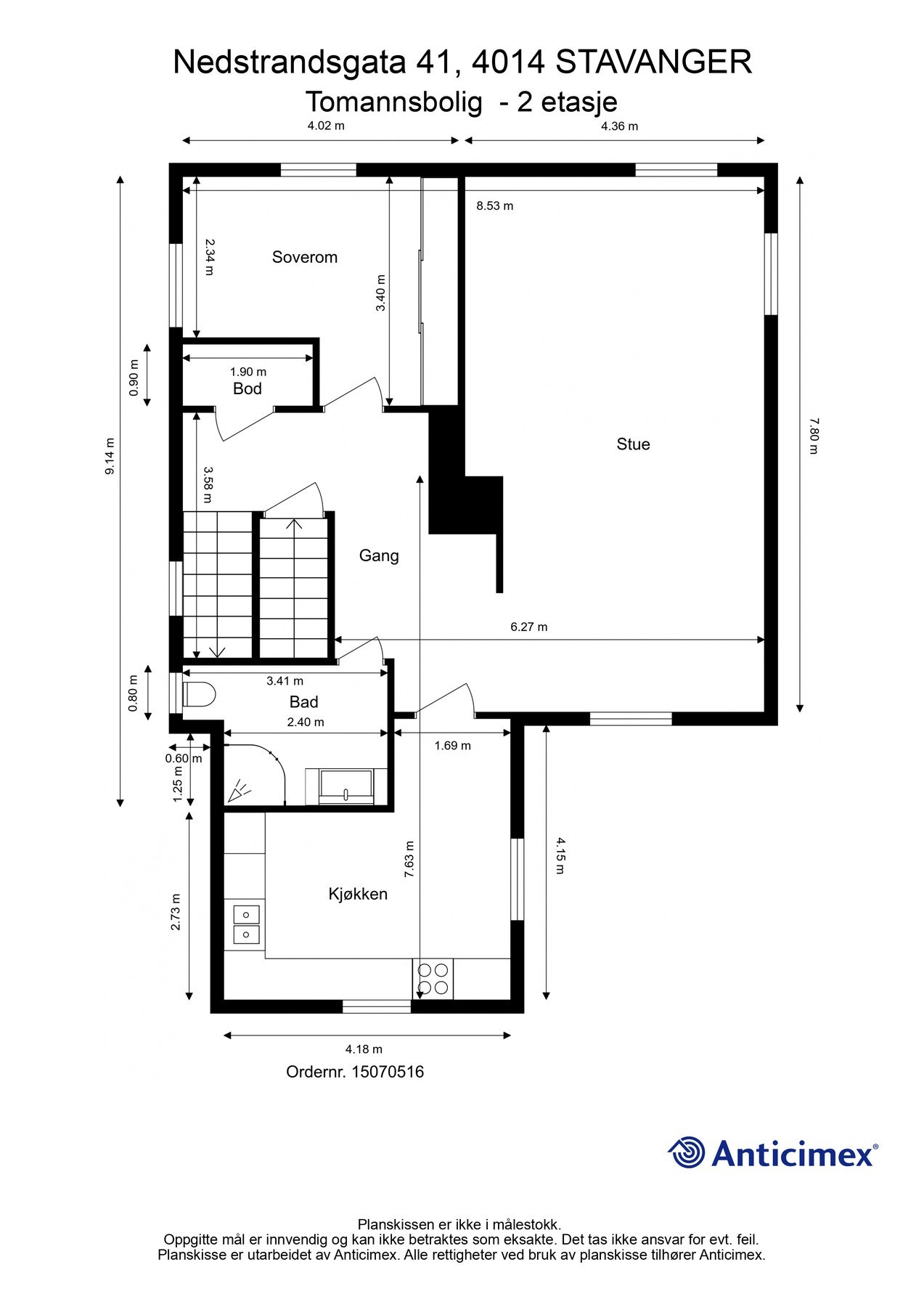 Plantegning for hovedetasjen (2. etasje) Galleribilde