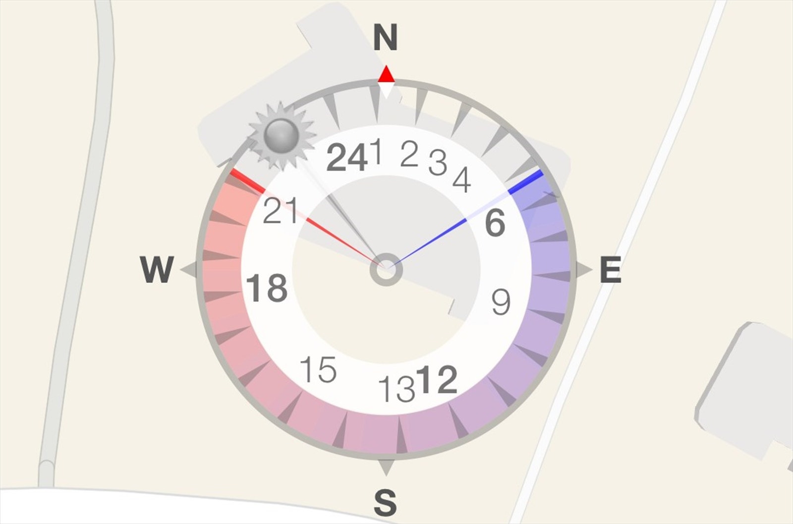 Solkart som viser de gode solforholdene på balkongen. Galleribilde
