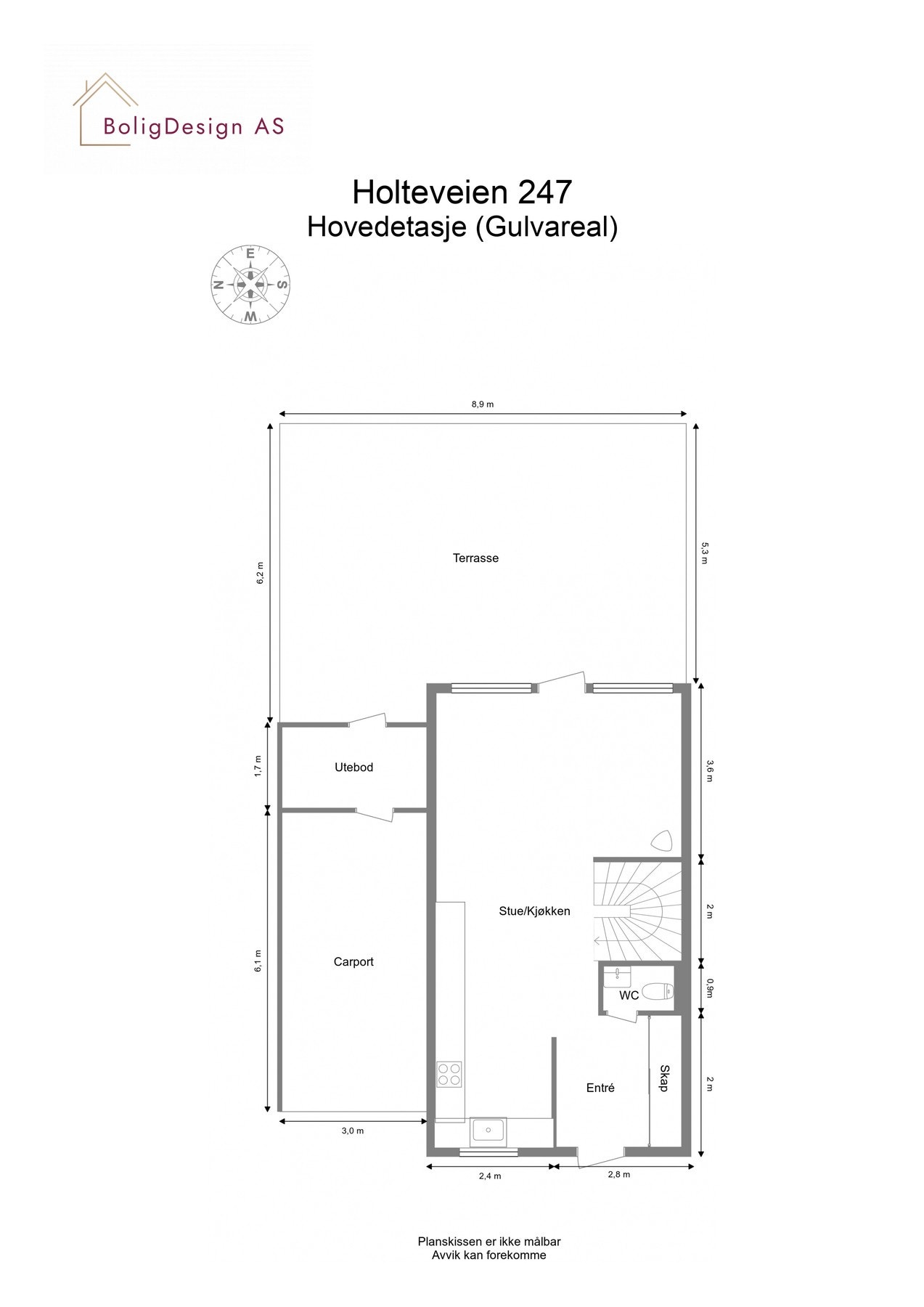 Boligens plantegning - Hovedetasje. Galleribilde