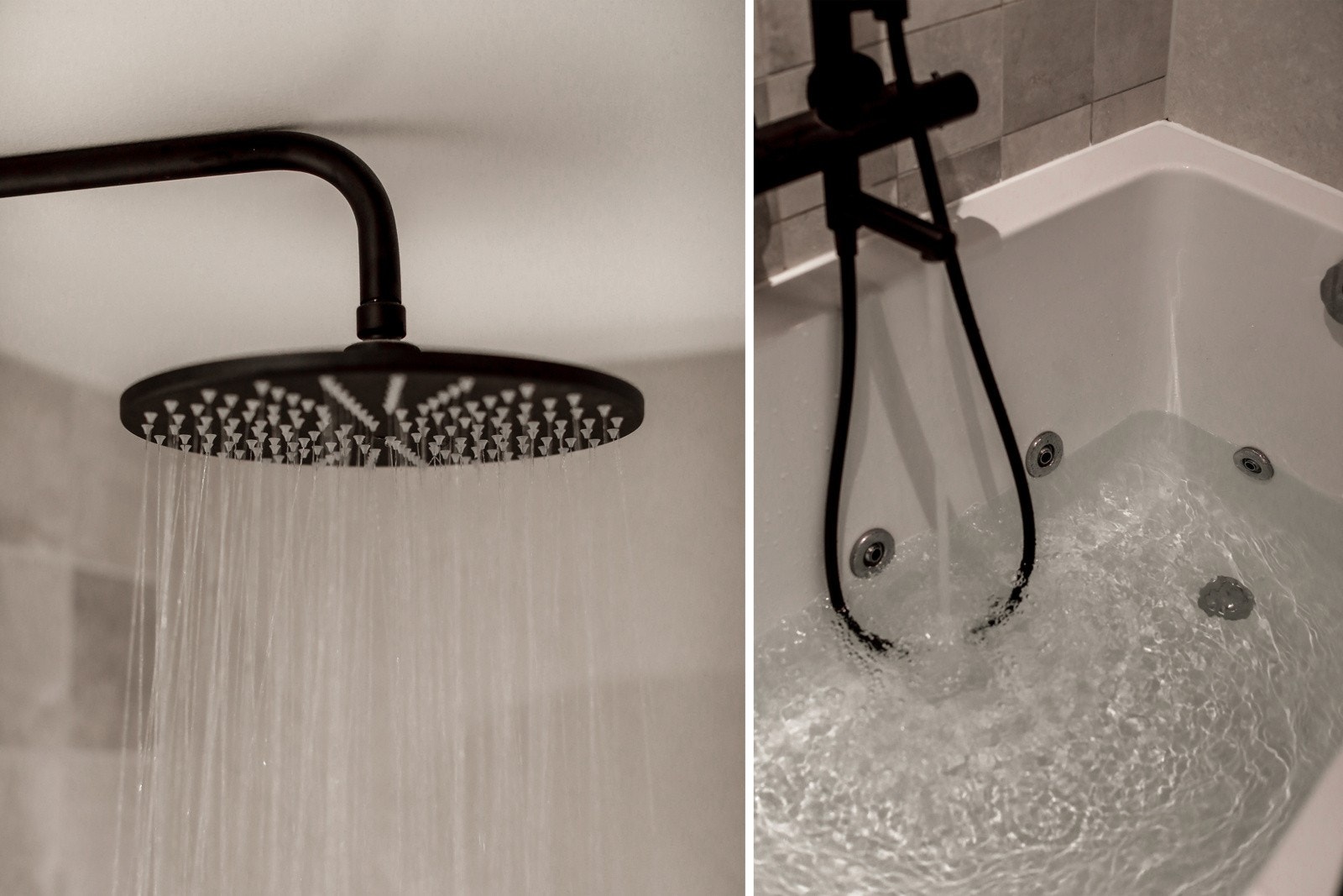 Badet har lekker innredning som servantskap med glatte fronter, heldekkende servant, speil med lysarmatur på vegg over servant, veggmontert håndkletørker, veggmontert klosett, massasjekar med jetstråler, dusjvegg av glass, samt regnfallsdusj og hånddusj! Galleribilde