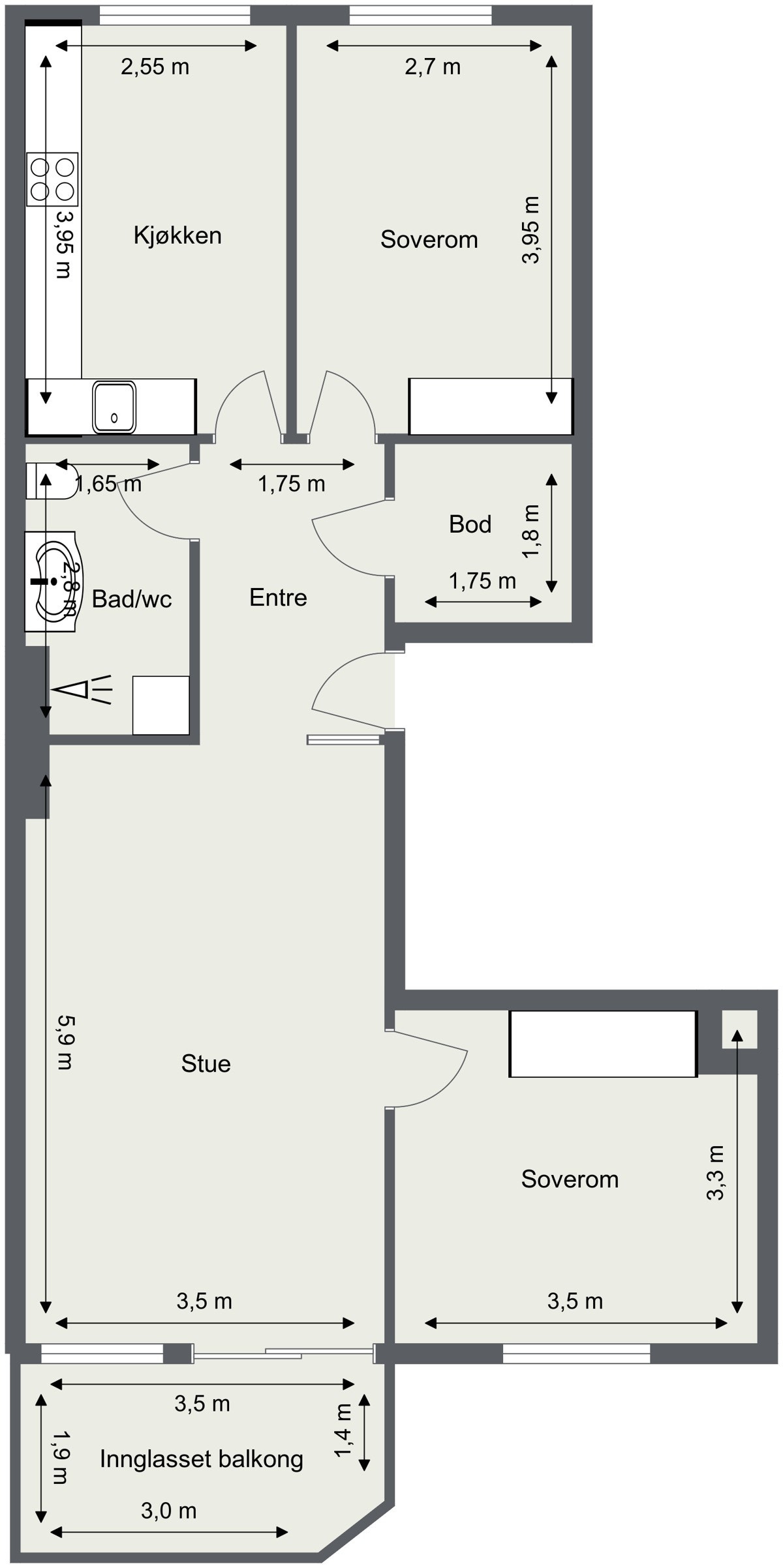 Skisse med mål. Galleribilde