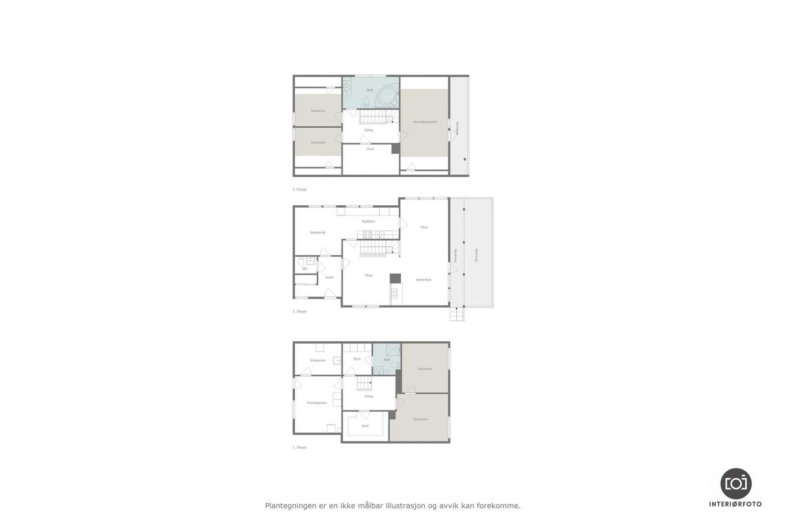 Plantegning alle etasjer fra eneboligen. Galleribilde