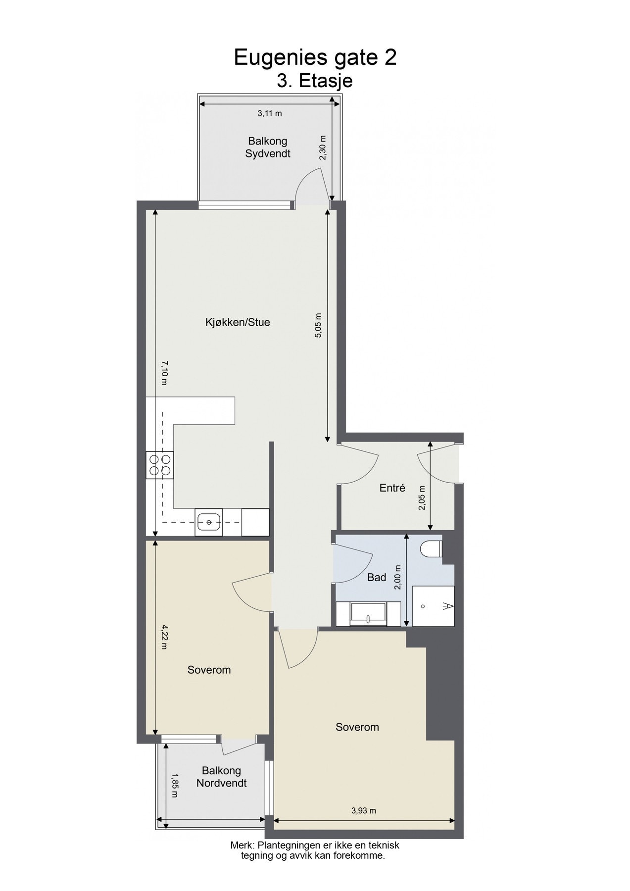 Plantegning. Leiligheten disponerer en bod på 5 m². Galleribilde