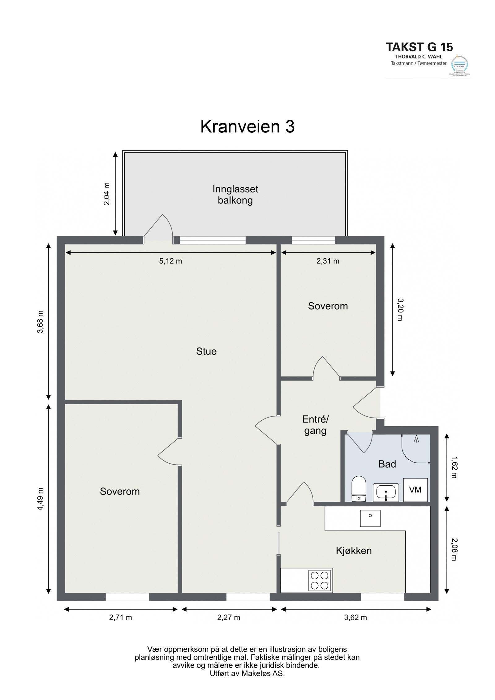 Gjennomgående 3 roms på 70 kvm og 11 kvm innglasset balkong. Galleribilde