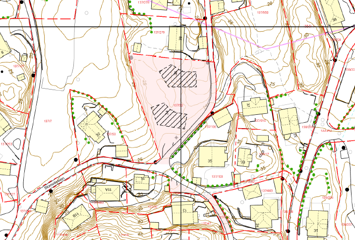 Basiskart fra Bergen kommune: Rammetillatelse for to eneboliger Galleribilde