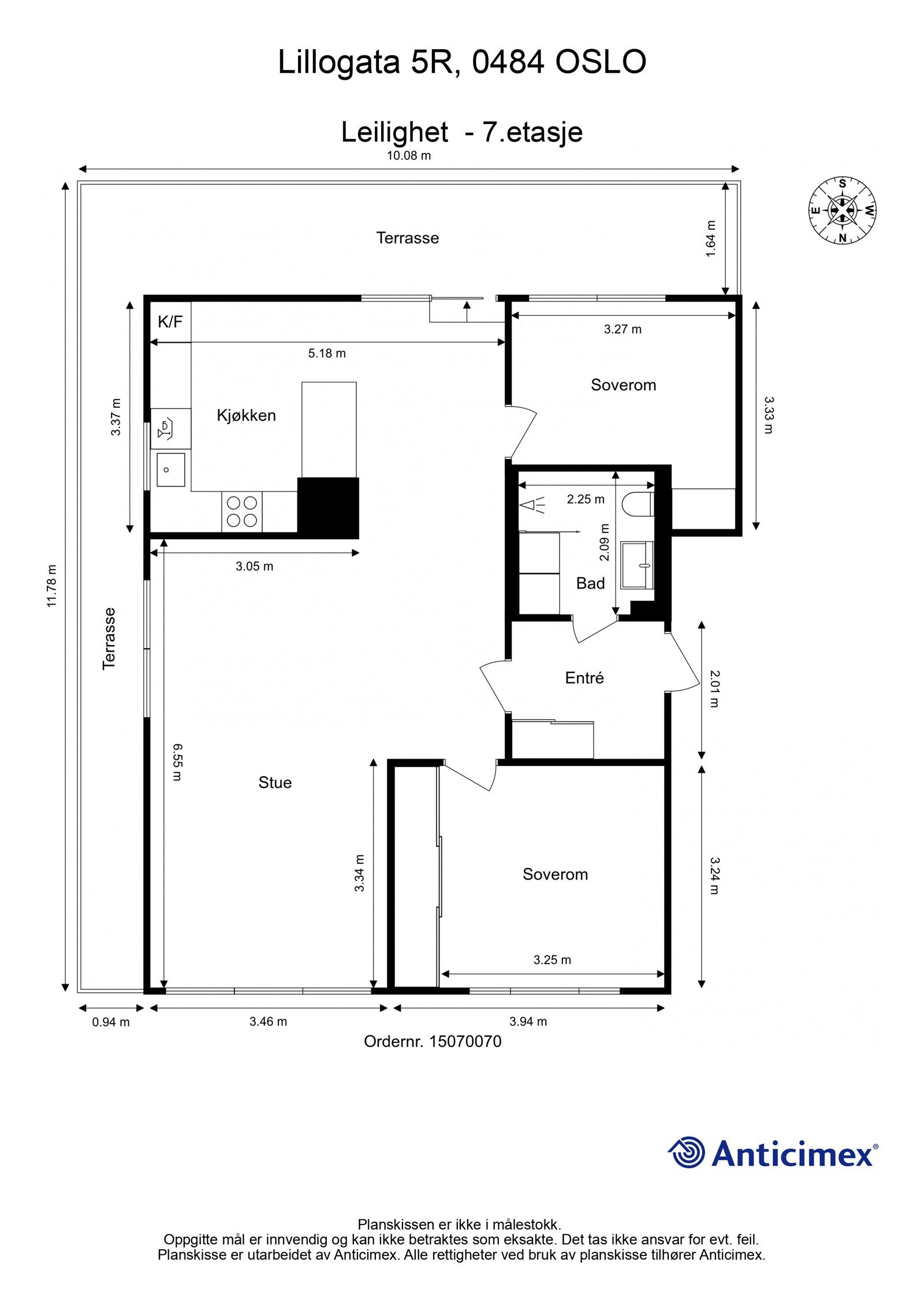 Plantegning. I tillegg disponerer leiligheten en garasjeplass med elbil-lader i felles garasjeanlegg i kjelleren, samt 2 boder i 1. etasje på ca. 7m² og ca. 3m². Heis i bygget. Galleribilde