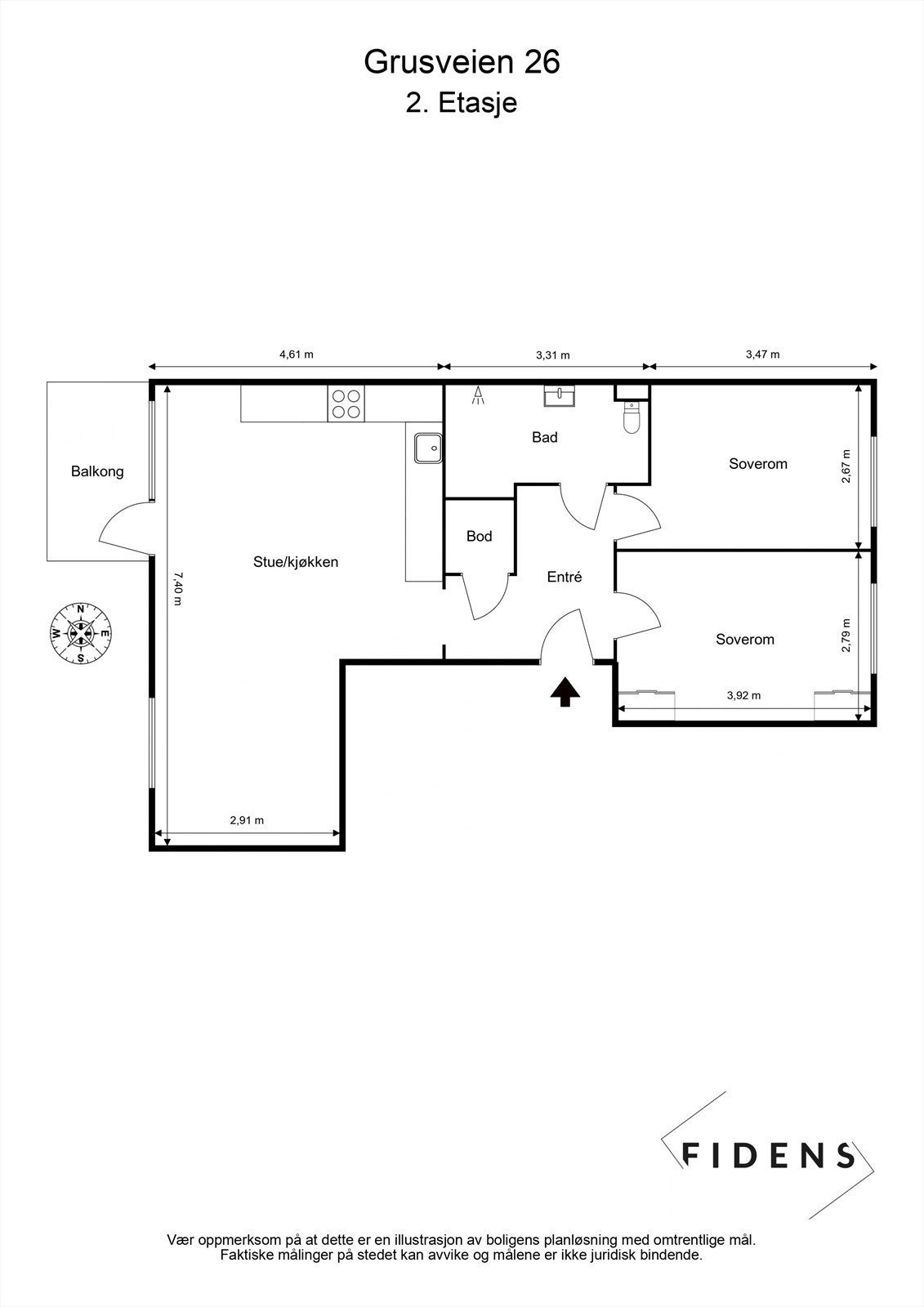 En perfekt og gjennomgående planløsning med stor og luftig, åpen stue-/kjøkkenløsning med utgang til vestvendt balkong, romslig bad, svært praktisk innvendig bod og to gode soverom mot grøntområdet. Galleribilde