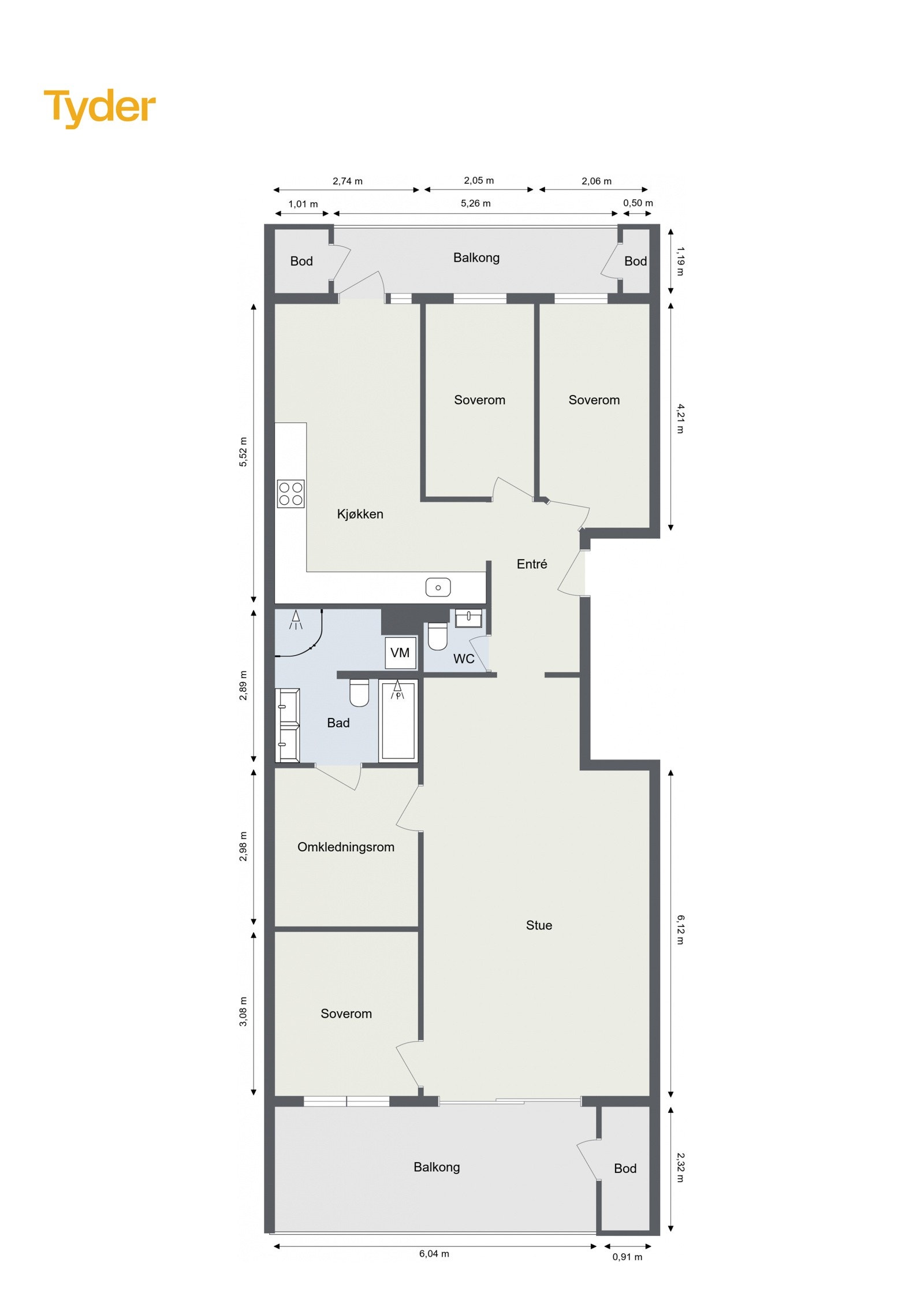 Plantegning Olaf Bulls vei 9B - 2. etasje. Galleribilde