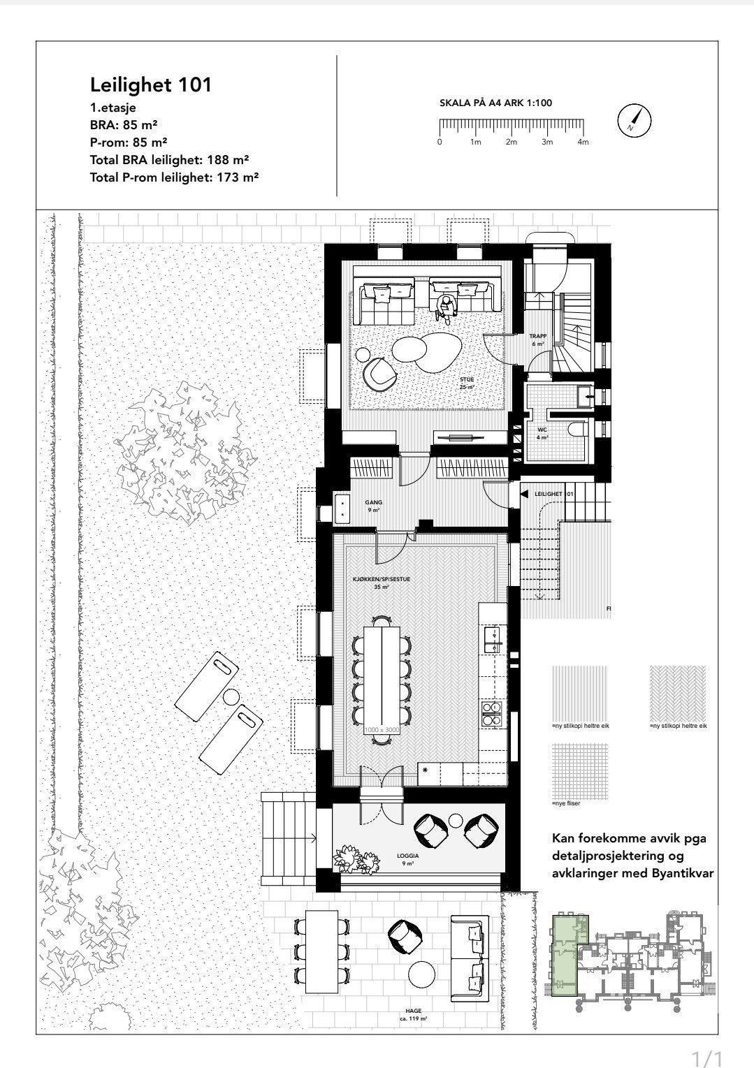 Leiligheten er fordelt over to plan; 1. etasje og underetasje Galleribilde