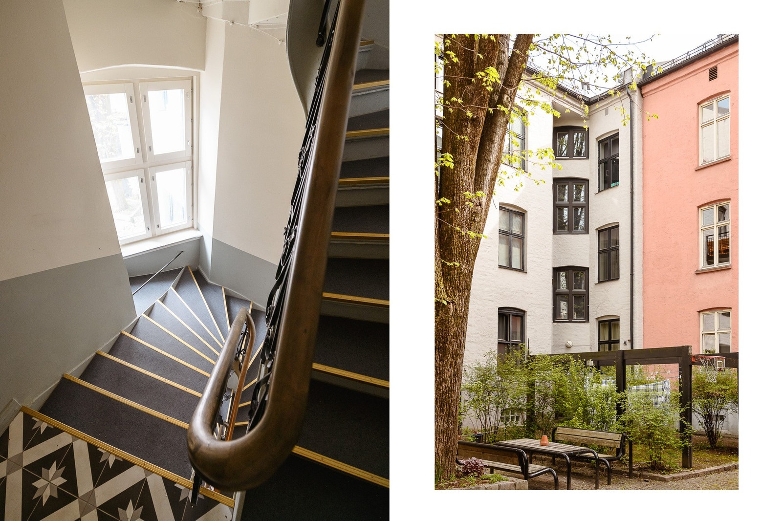 Oppgangene er velholdt med flislagte repos, fasaden ble pusset opp i 2003 og vinduene i stue/kjøkken er fra 2016. Galleribilde