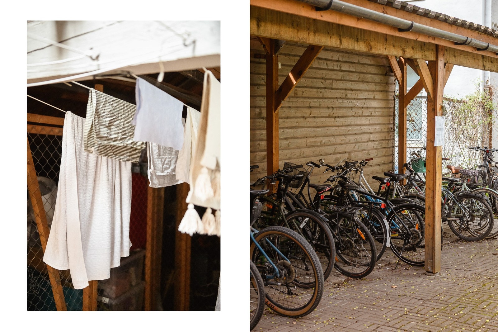 Bakgården har stativ til klestørk, sykkelparkering under tak og steinsatte arealer. Galleribilde