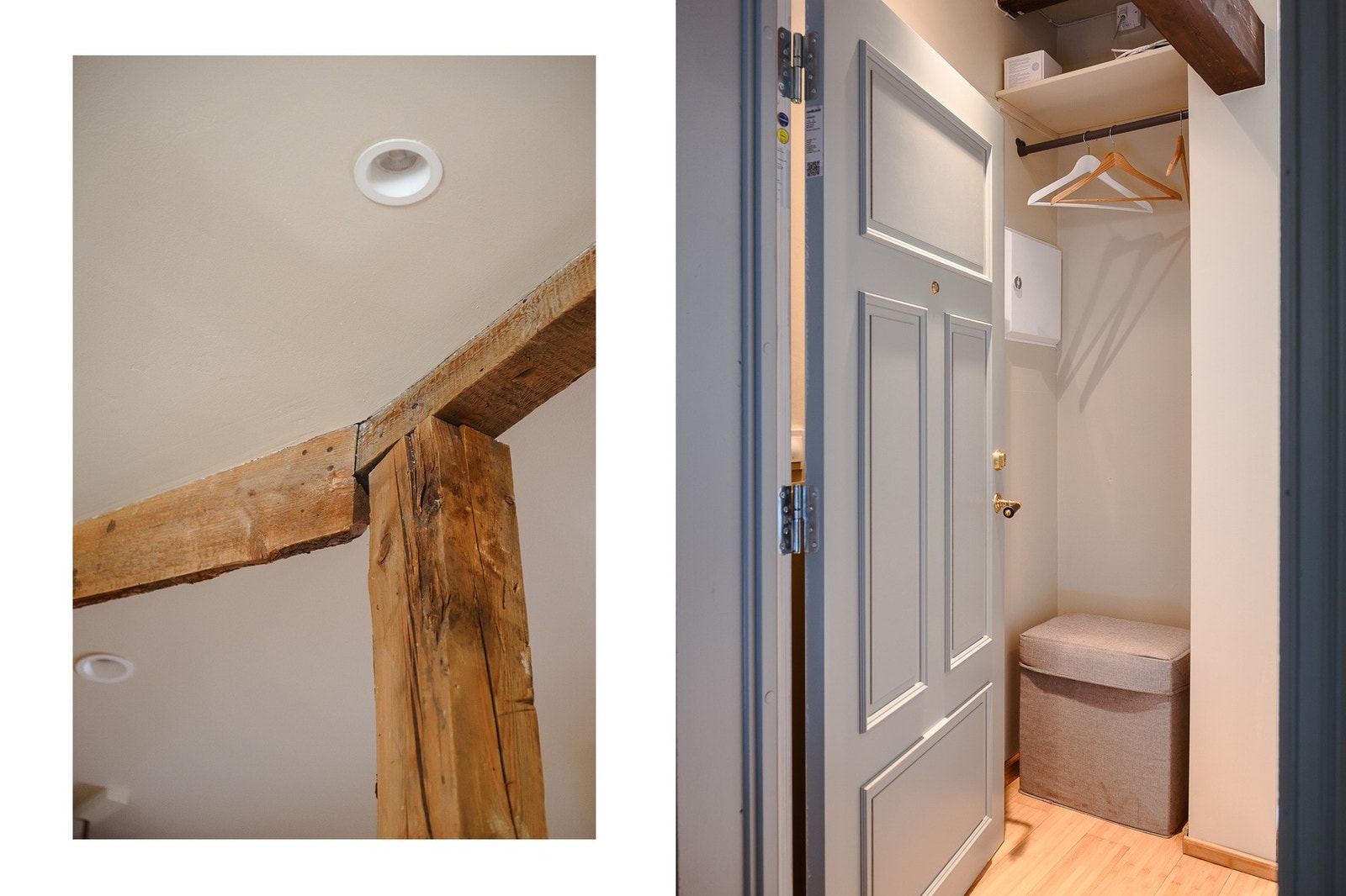 Entreen har en garderobenisje rett innenfor døren. Leiligheten ble oppgradert i 2016 og fikk bl.a. Led-downlights. Galleribilde