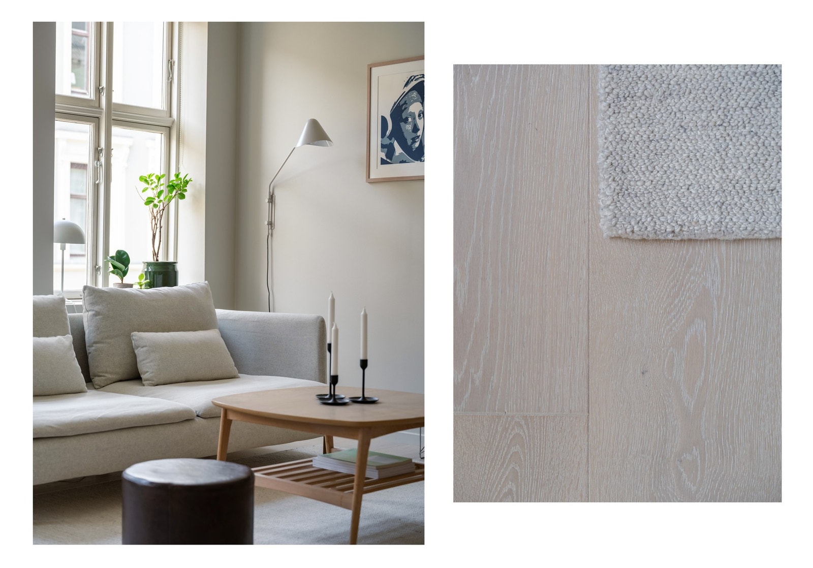 På gulvet finner vi en nydelig én-stavs eikeparkett fra 2024 i nordisk stil. Galleribilde