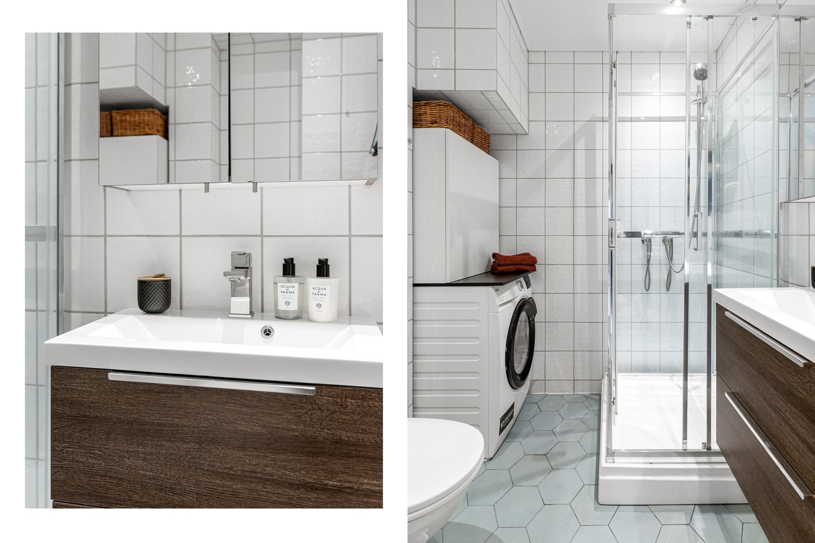 Badet har opplegg for vaskemaskin. Galleribilde