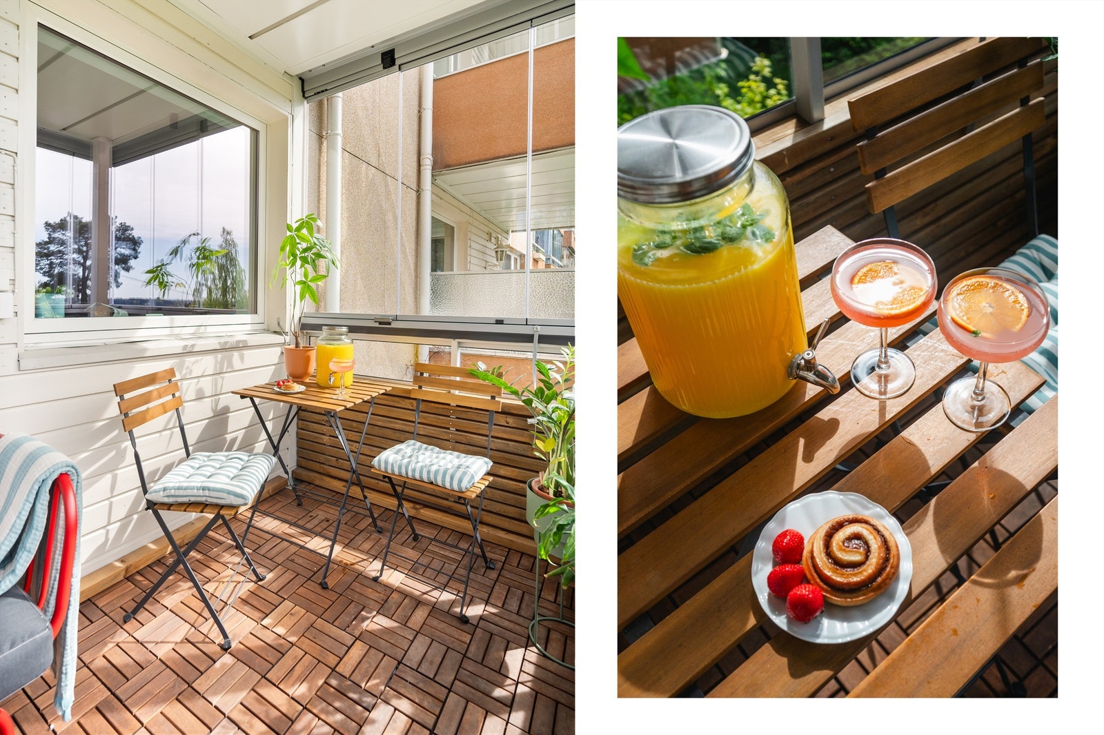 Balkongen er innglasset og føles ut som en naturlig forlengelse av stuen, spesielt på sommerstid. Galleribilde